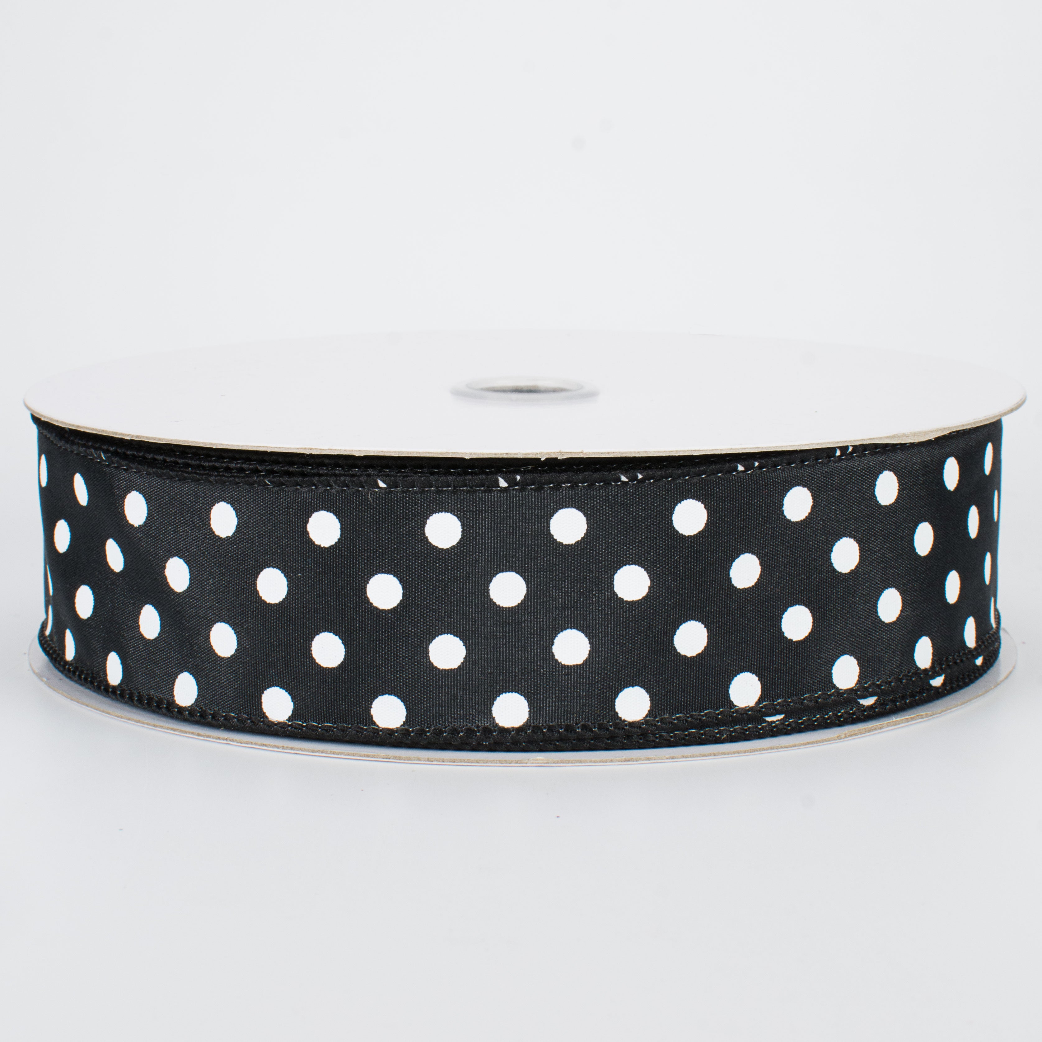 1.5" White Polka Dot Ribbon: Black (50 Yards)