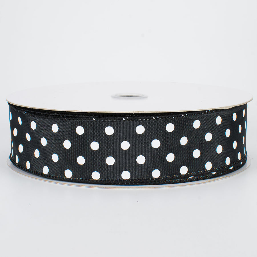 1.5" White Polka Dot Ribbon: Black (50 Yards)