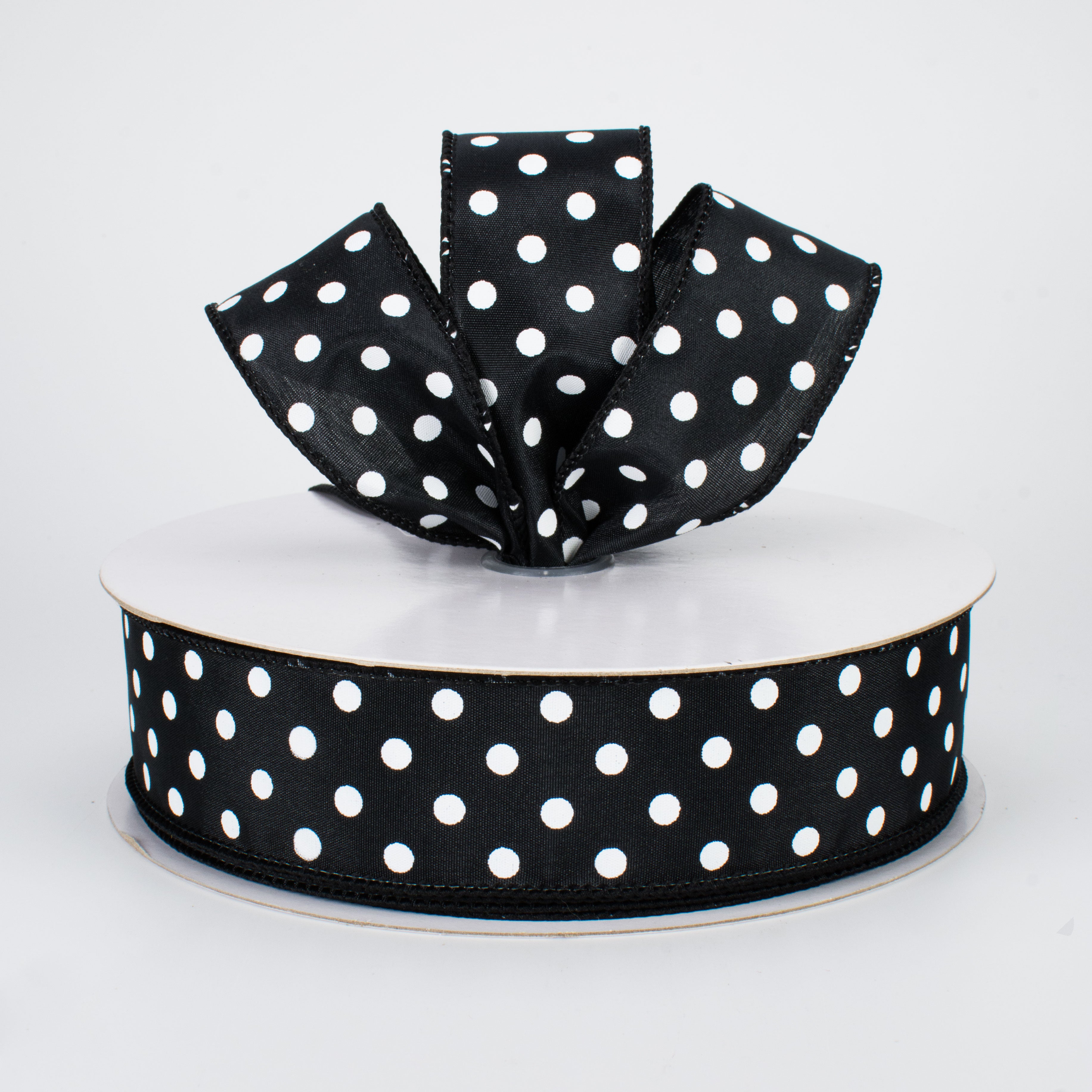 1.5" White Polka Dot Ribbon: Black (50 Yards) Lifestyle Photo