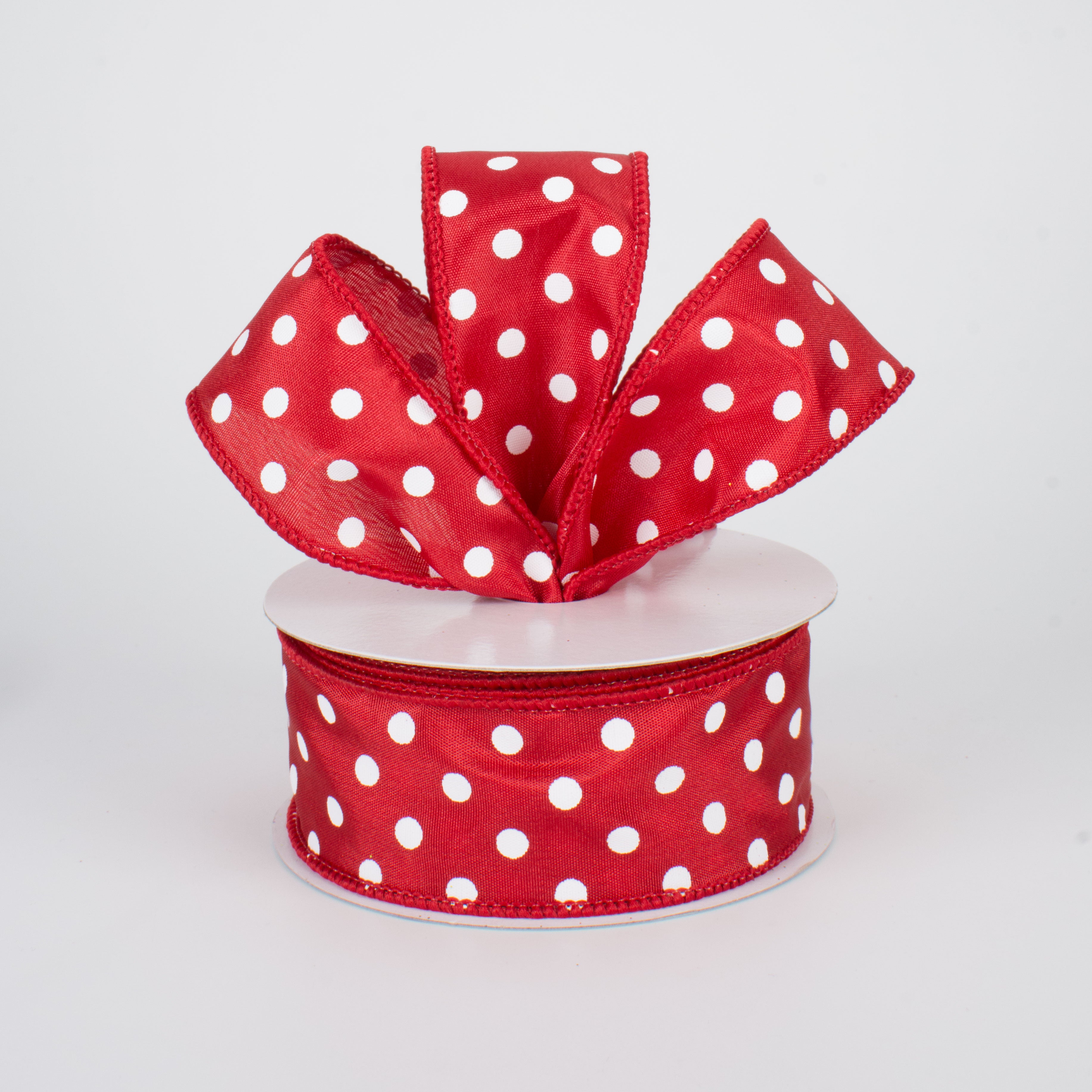 1.5" White Polka Dot Ribbon: Crimson Red (10 Yards) Lifestyle Photo