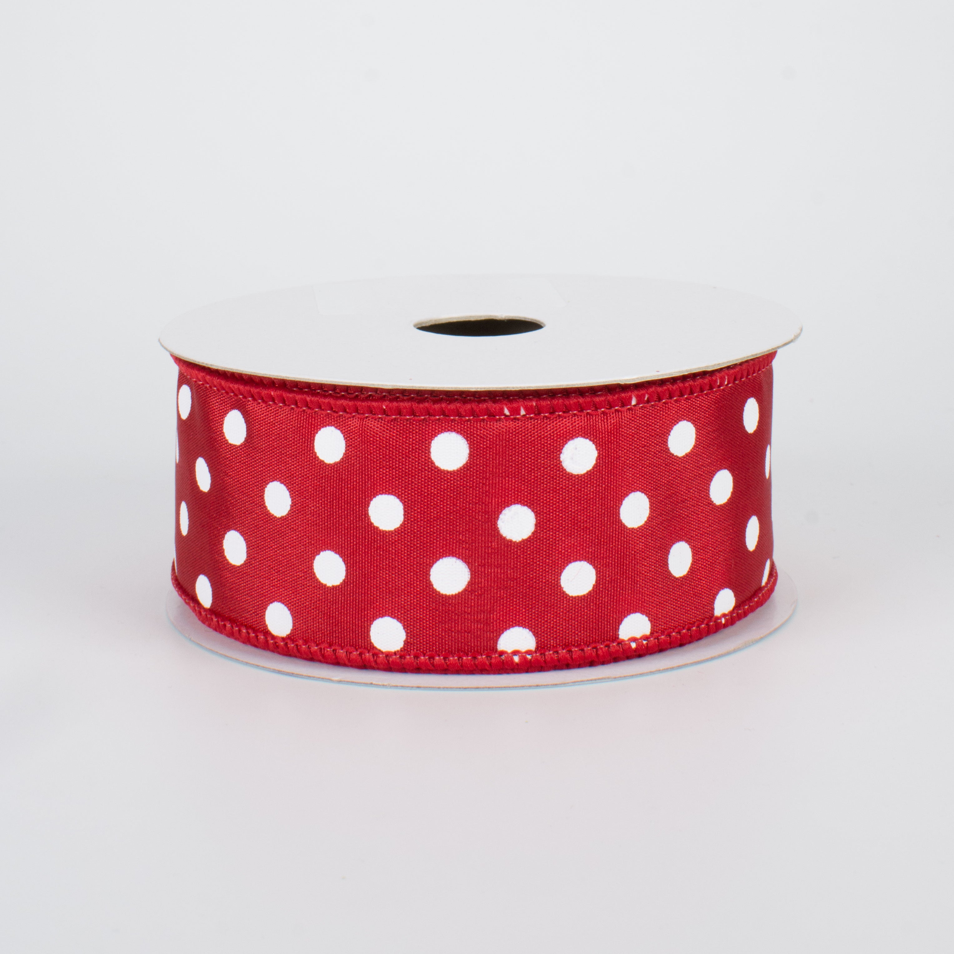 1.5" White Polka Dot Ribbon: Crimson Red (10 Yards)