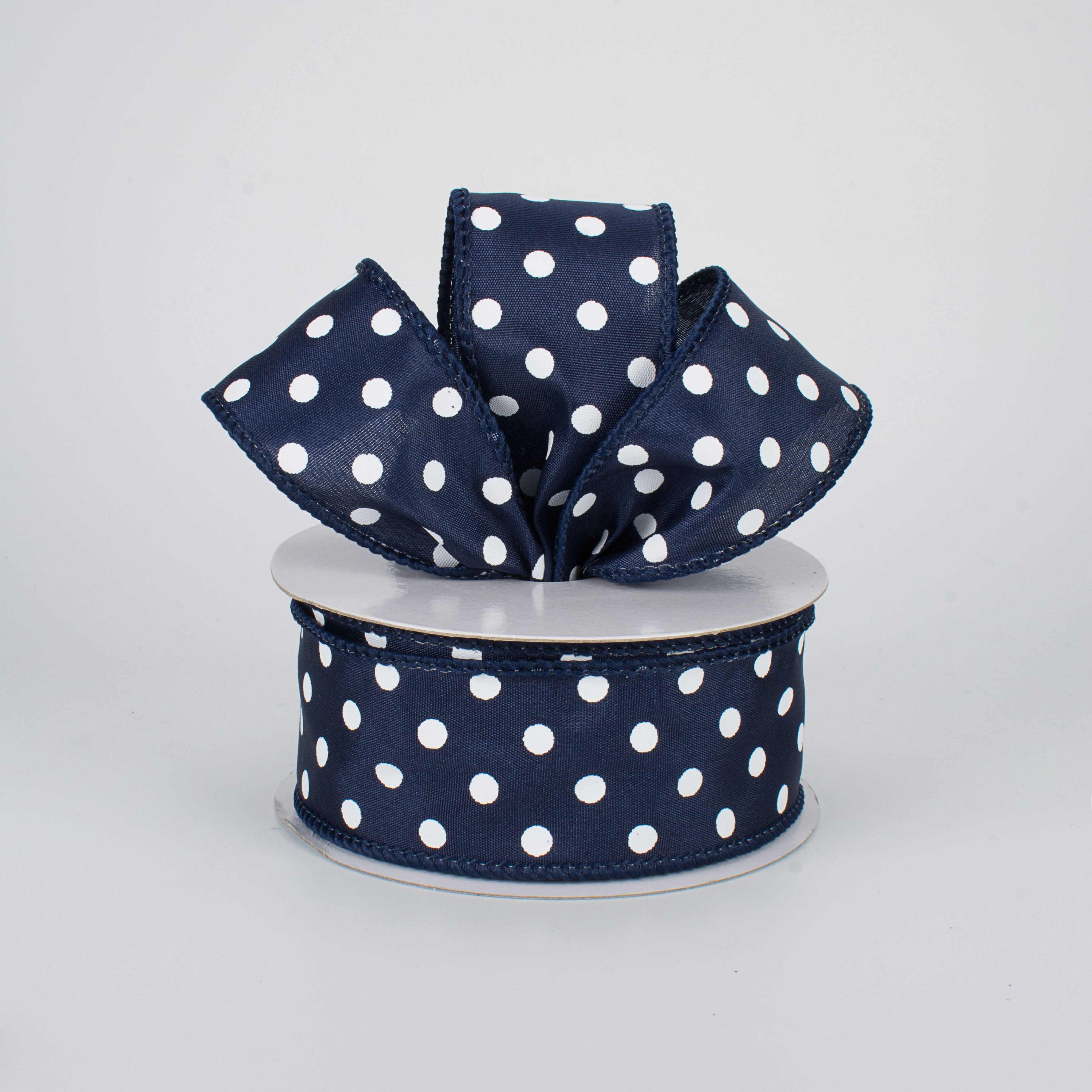 1.5" White Polka Dot Ribbon: Navy Blue (10 Yards) Lifestyle Photo