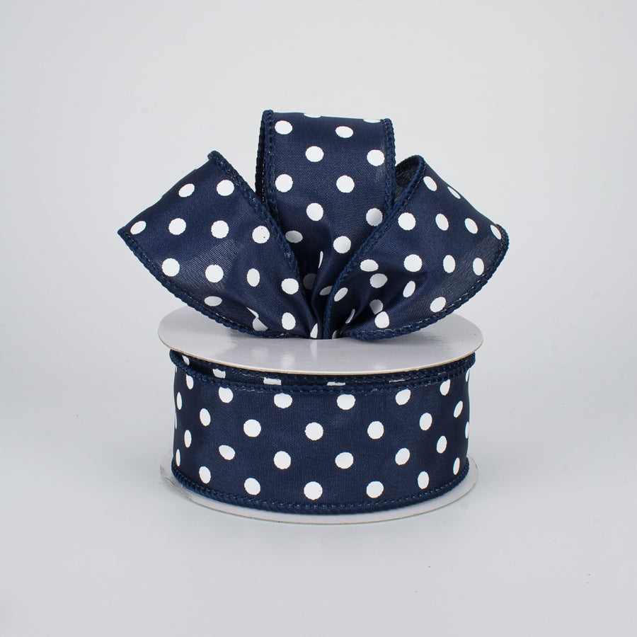 1.5" White Polka Dot Ribbon: Navy Blue (10 Yards) Lifestyle Photo