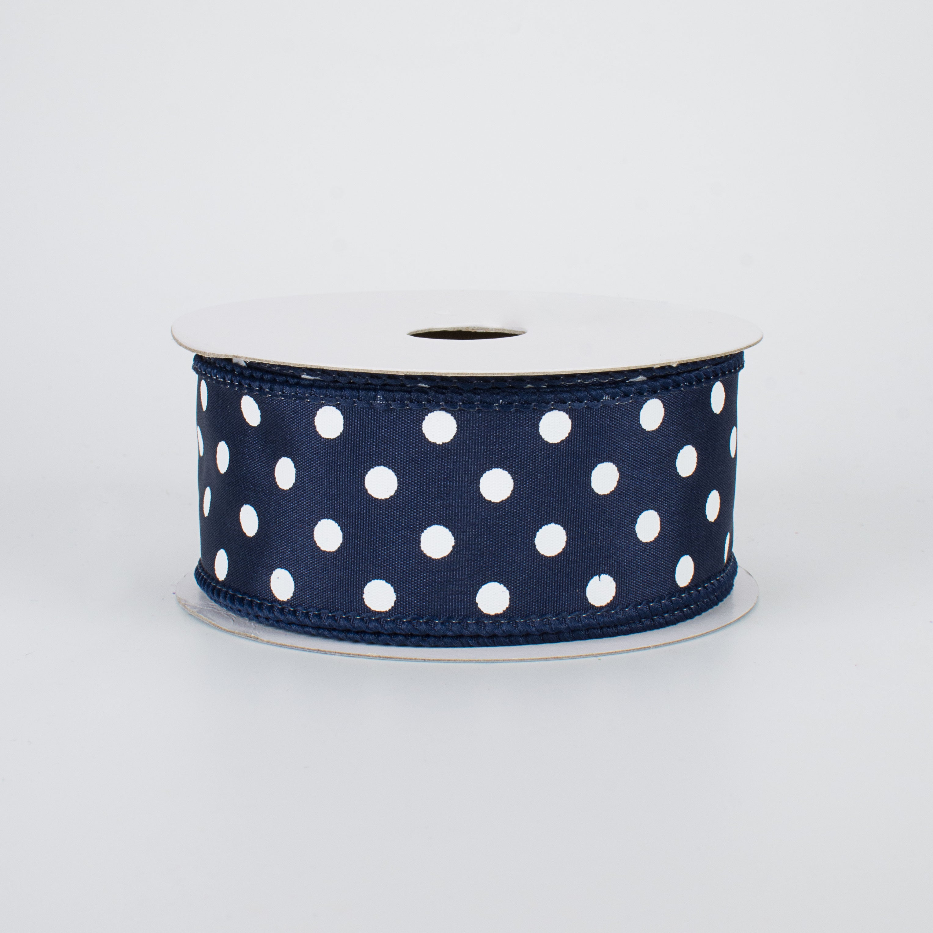 1.5" White Polka Dot Ribbon: Navy Blue (10 Yards)