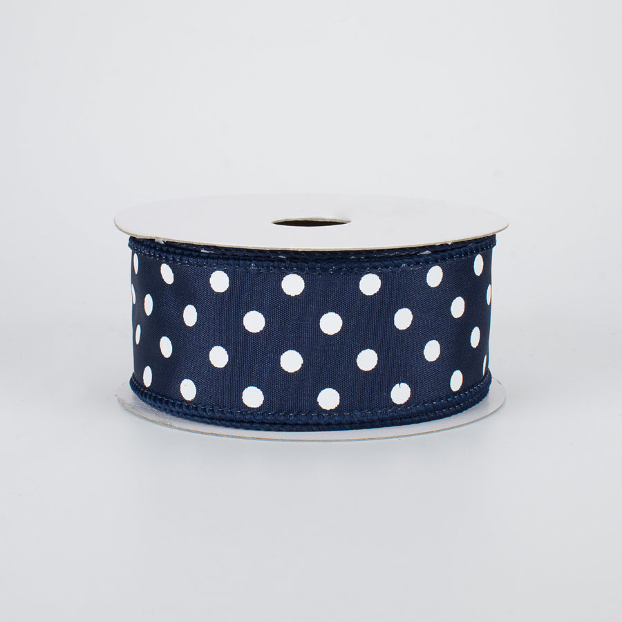 1.5" White Polka Dot Ribbon: Navy Blue (10 Yards)