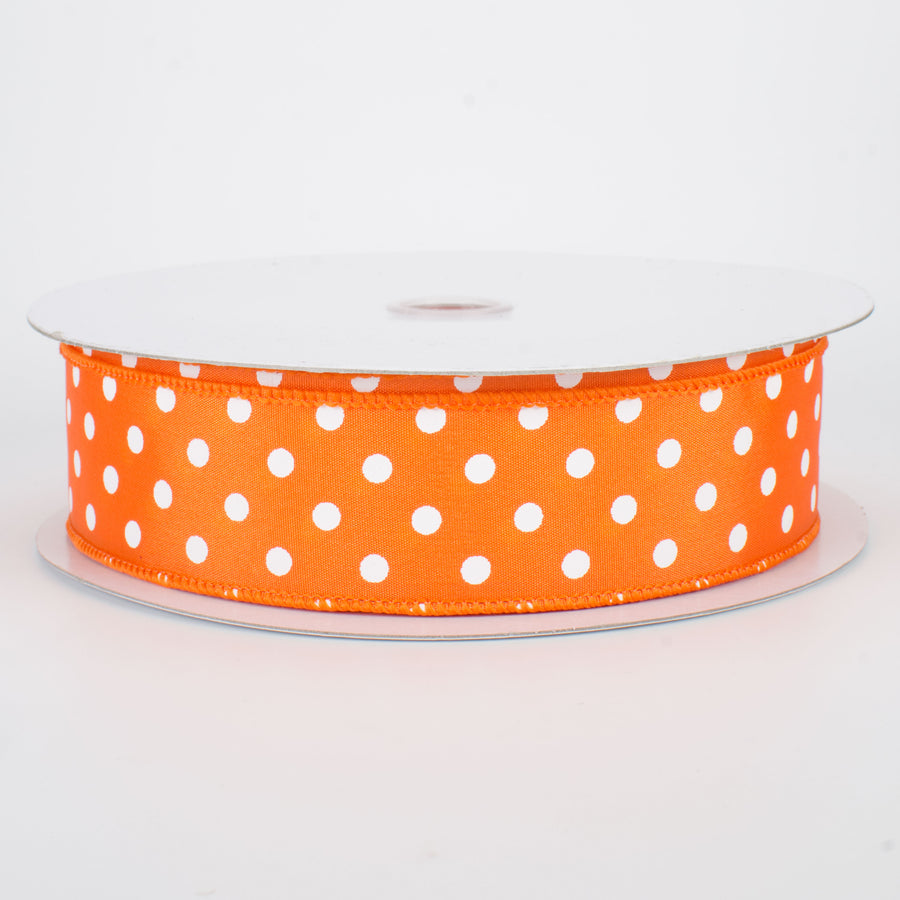 1.5" White Polka Dot Ribbon: Orange (50 Yards)