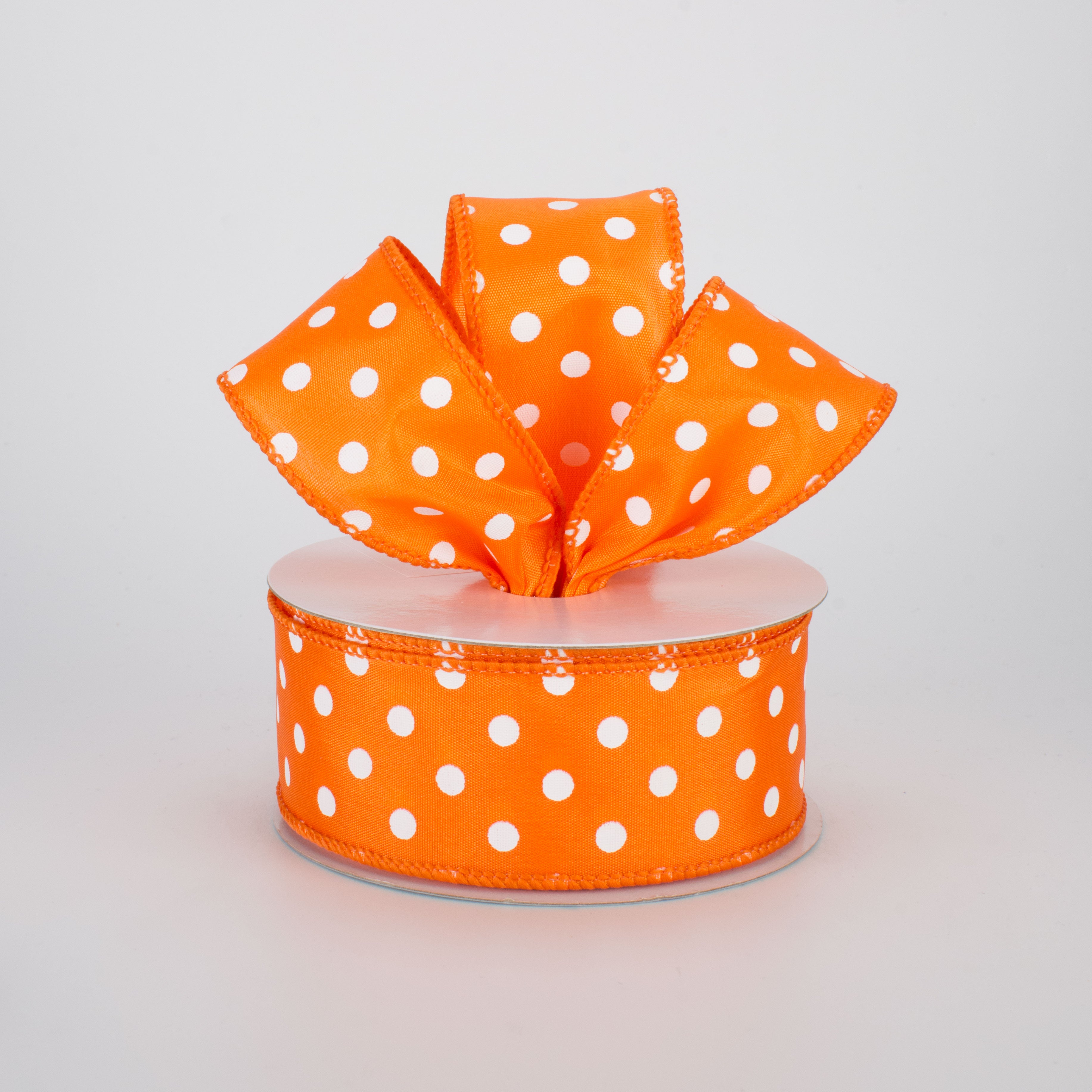 1.5" White Polka Dot Ribbon: Orange (10 Yards) Lifestyle Photo