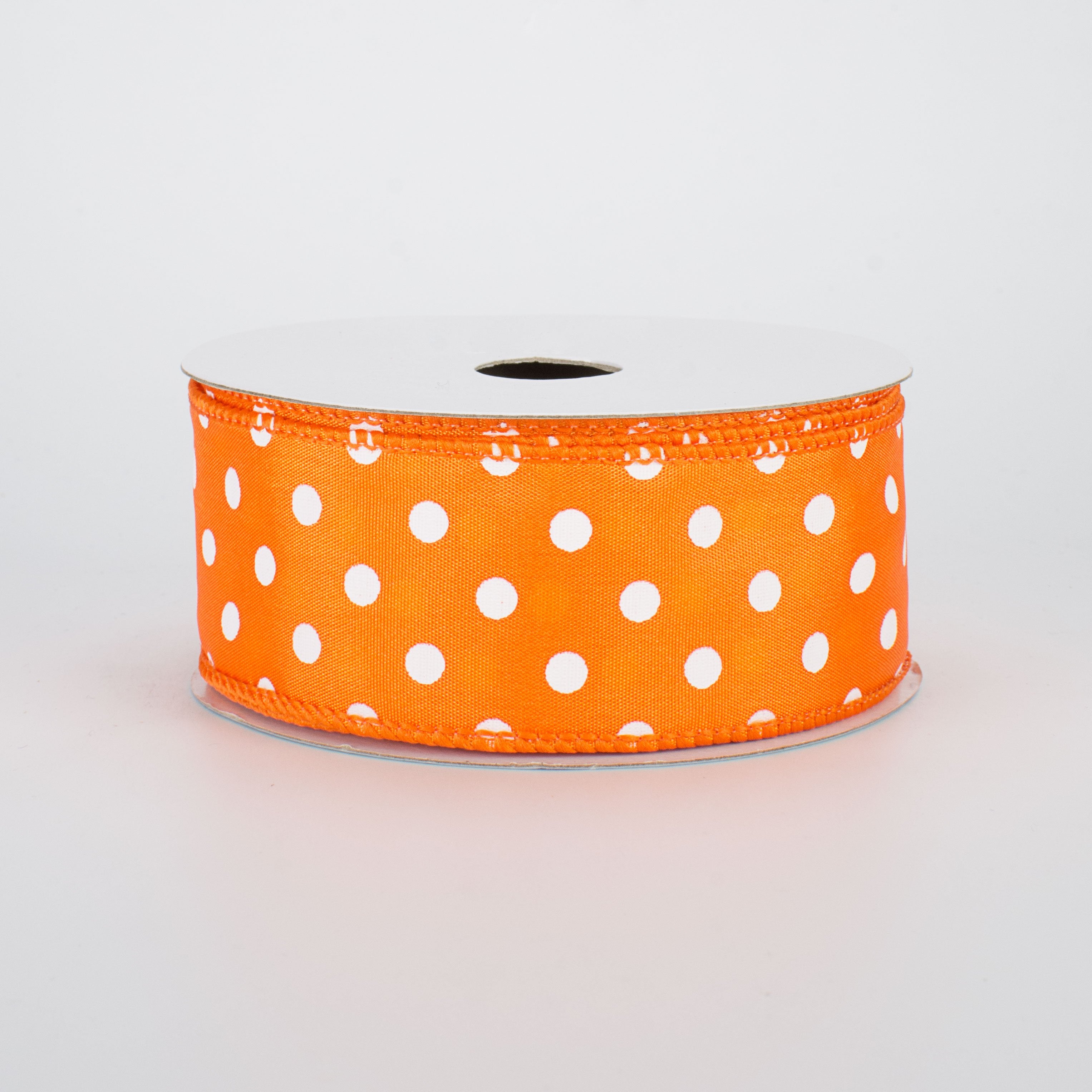 1.5" White Polka Dot Ribbon: Orange (10 Yards)