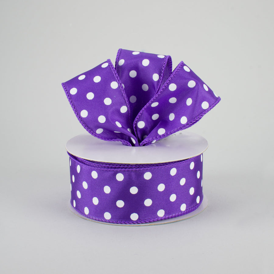1.5" White Polka Dot Ribbon: Purple (10 Yards) Lifestyle Photo
