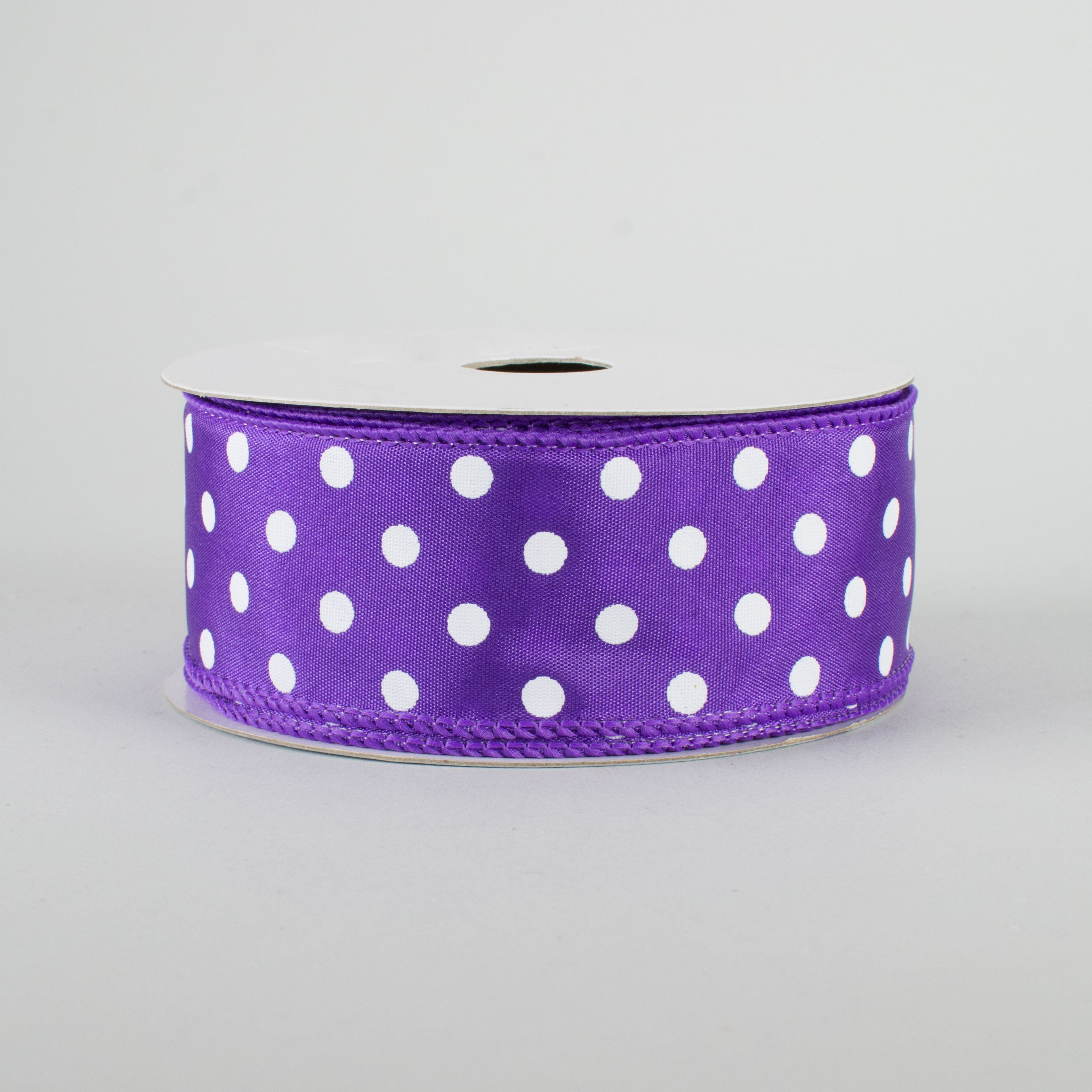 1.5" White Polka Dot Ribbon: Purple (10 Yards)