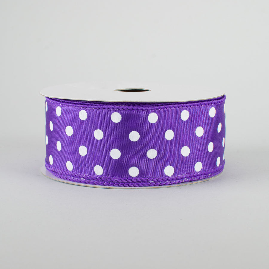 1.5" White Polka Dot Ribbon: Purple (10 Yards)