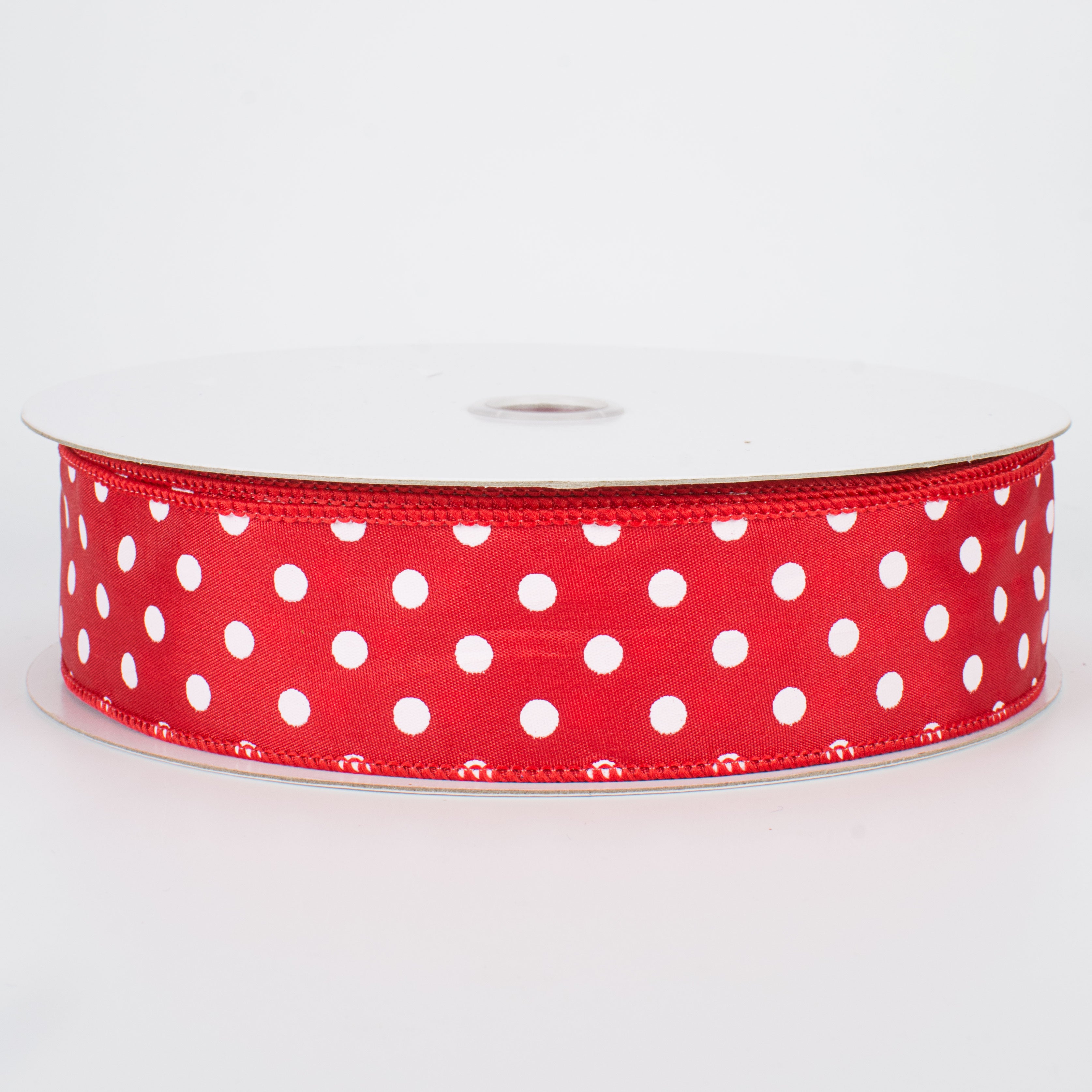 1.5" White Polka Dot Ribbon: Red (50 Yards)