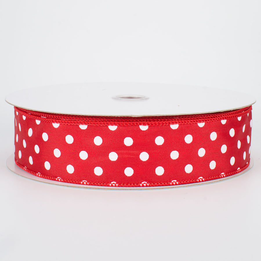 1.5" White Polka Dot Ribbon: Red (50 Yards)