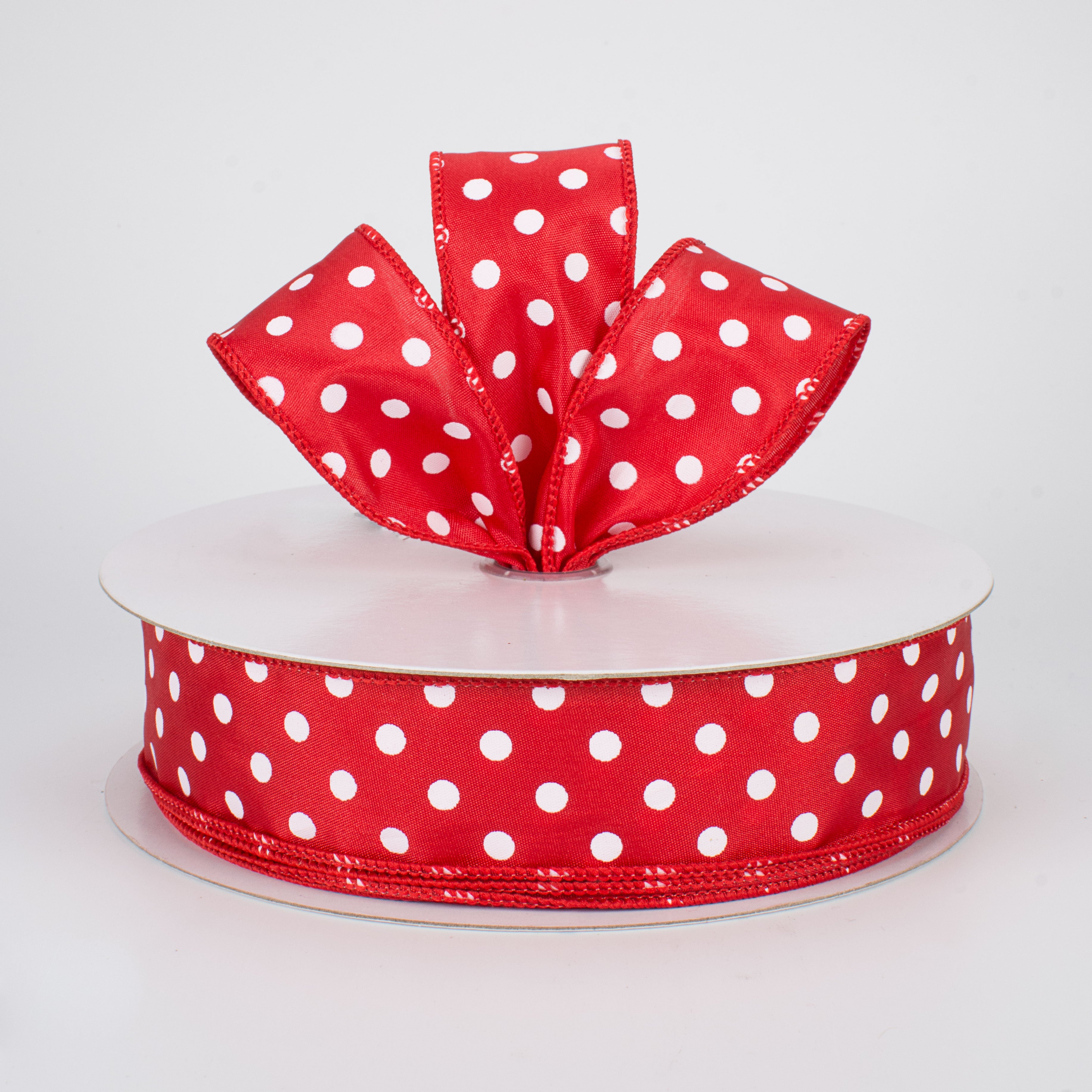 1.5" White Polka Dot Ribbon: Red (50 Yards) Lifestyle Photo