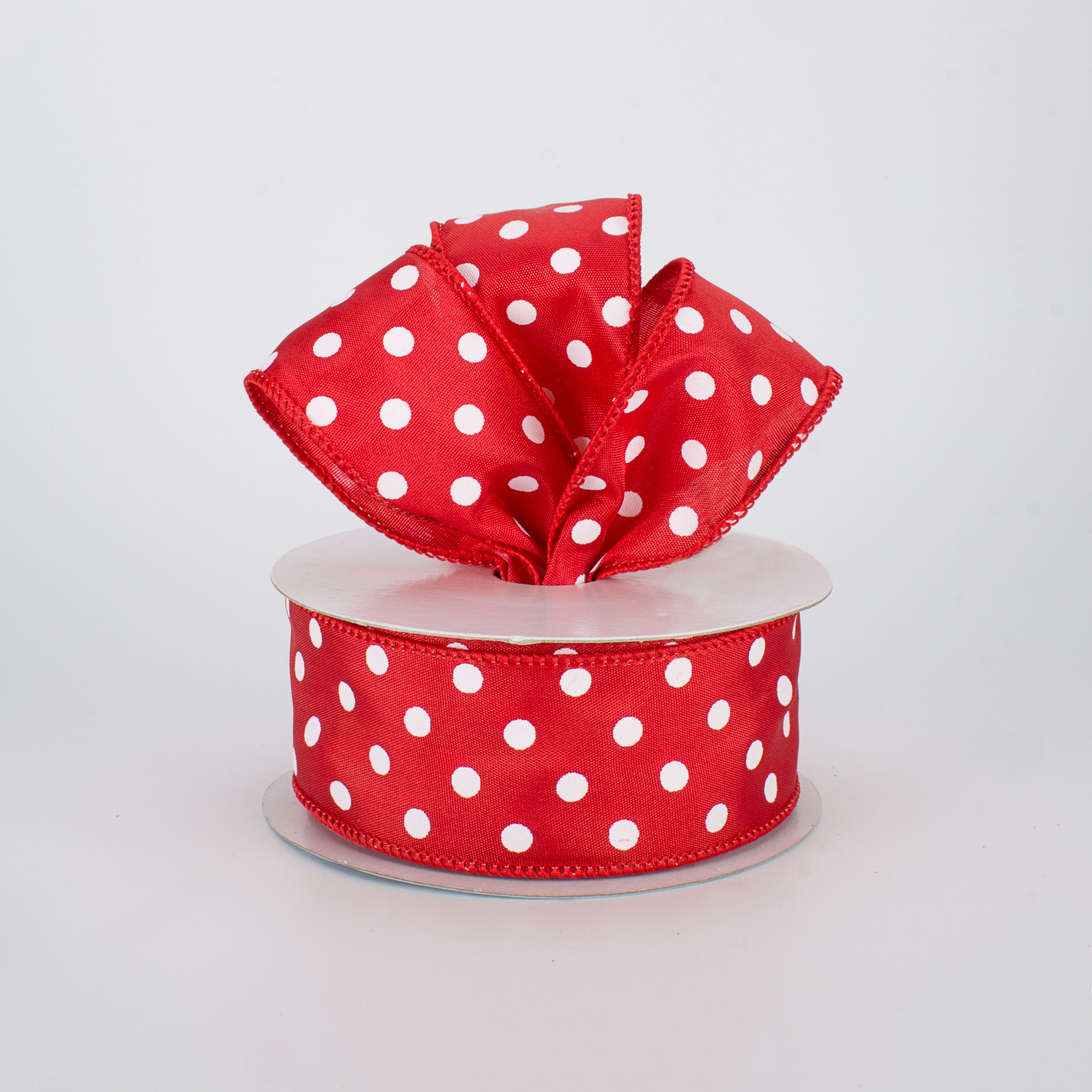 1.5" White Polka Dot Ribbon: Red (10 Yards) Lifestyle Photo