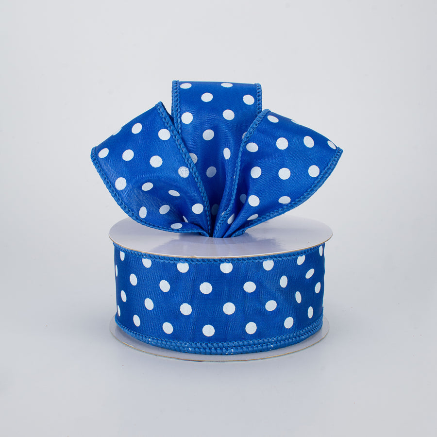 1.5" White Polka Dot Ribbon: Royal Blue (10 Yards) Lifestyle Photo