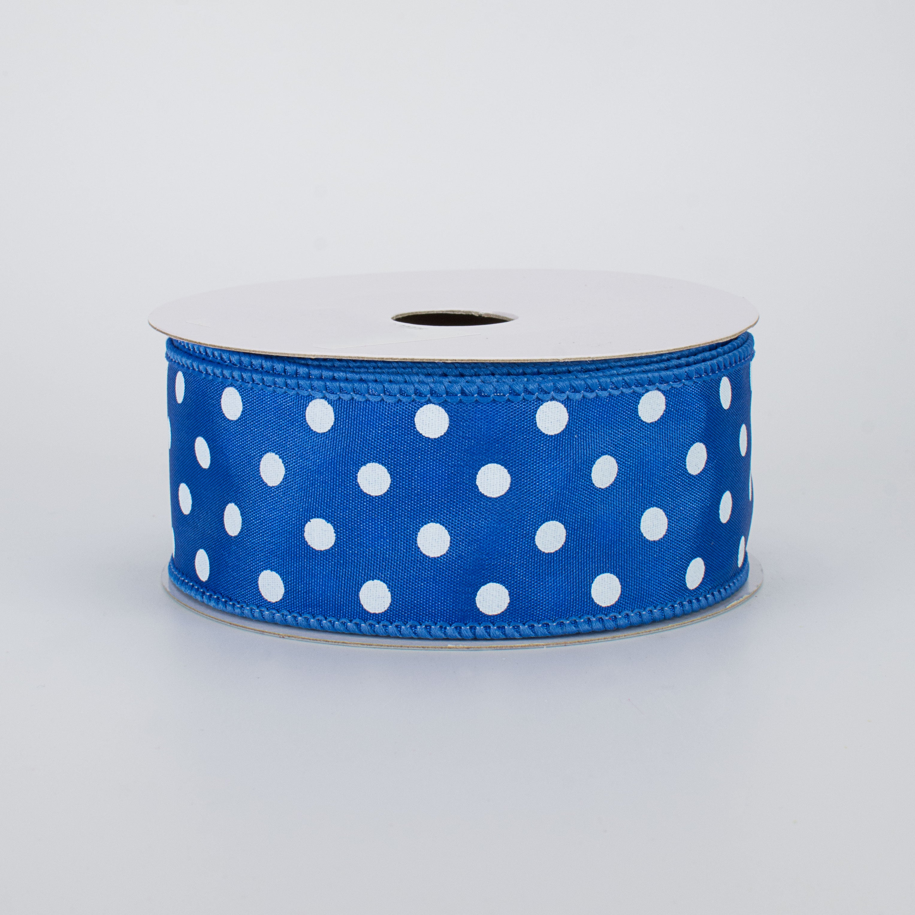 1.5" White Polka Dot Ribbon: Royal Blue (10 Yards)
