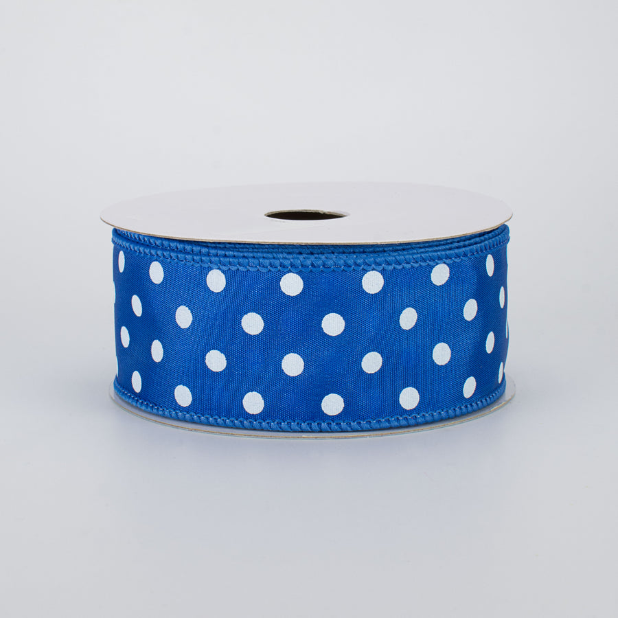 1.5" White Polka Dot Ribbon: Royal Blue (10 Yards)