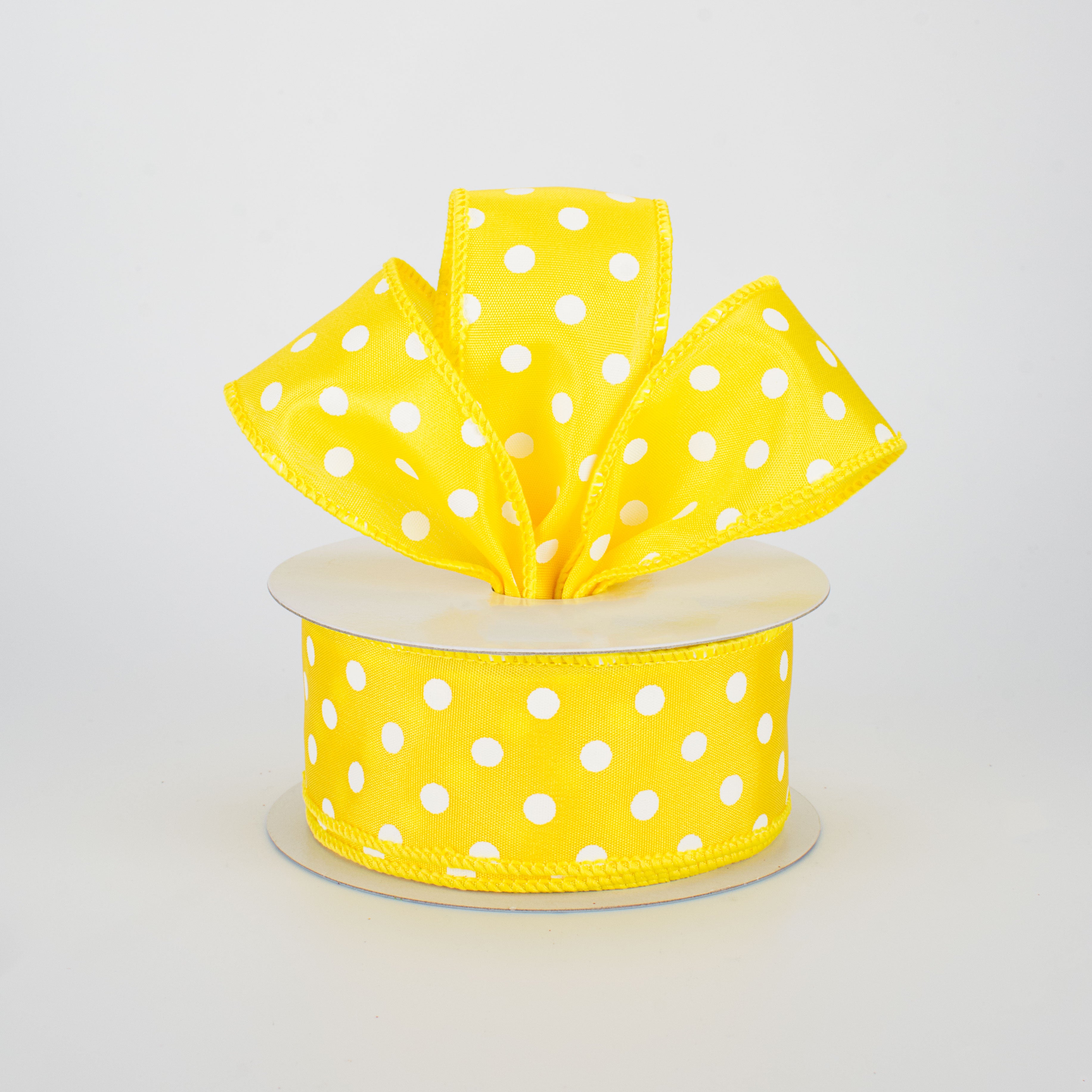 1.5" White Polka Dot Ribbon: Yellow (10 Yards) Lifestyle Photo