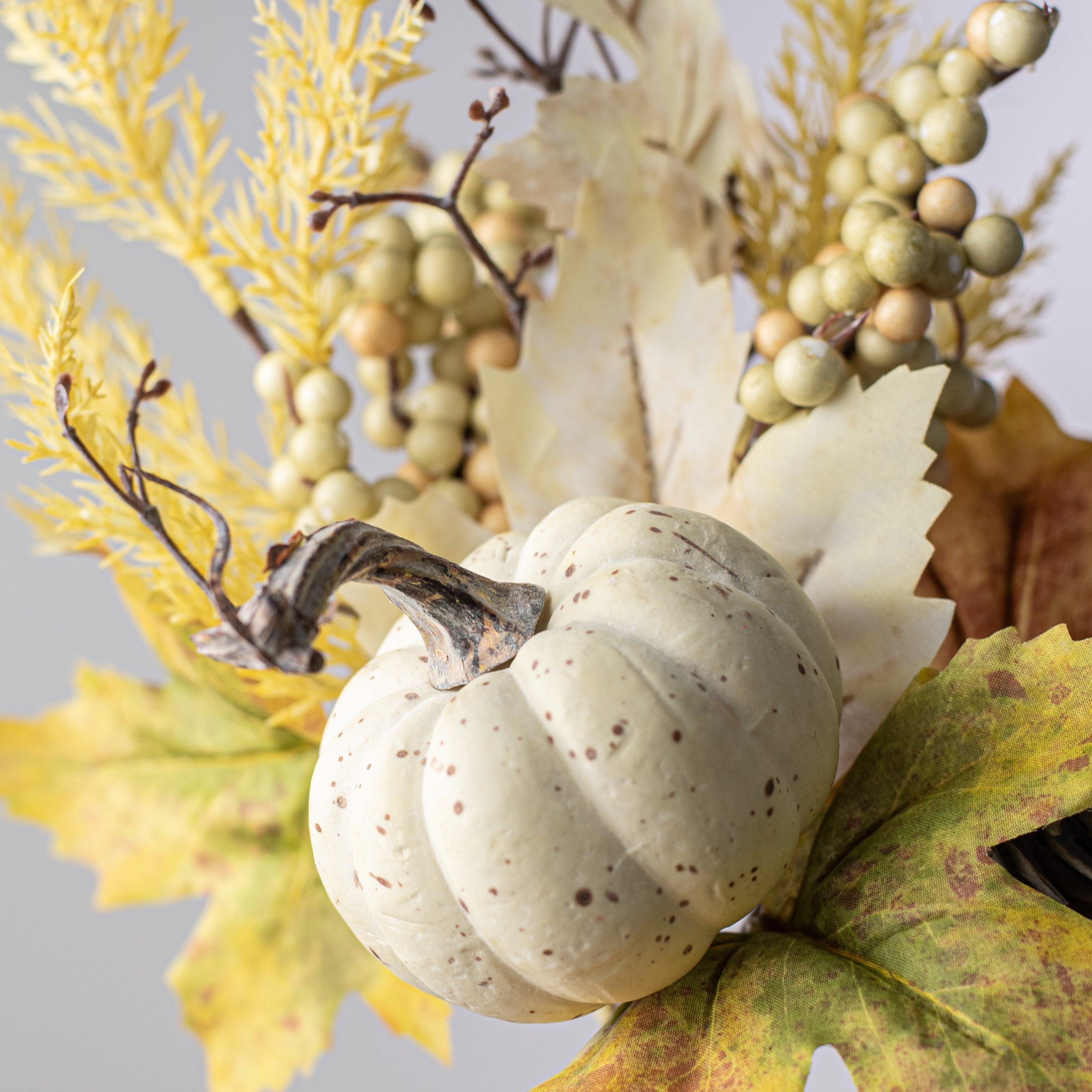 15" White Pumpkin, Berries and Fall Leaves Pick Lifestyle Photo