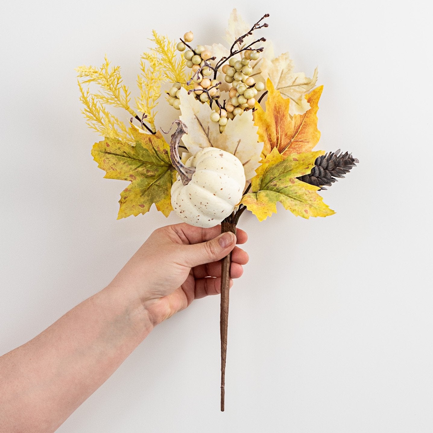 15" White Pumpkin, Berries and Fall Leaves Pick detail photo 3