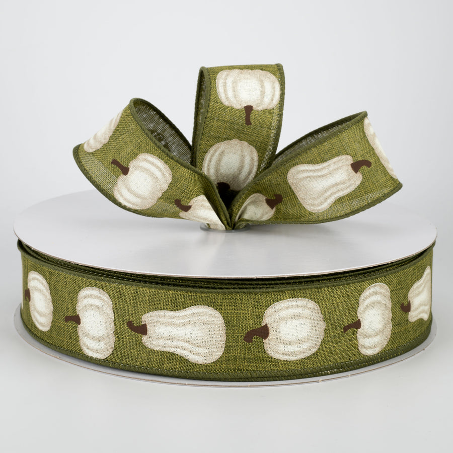 1.5" White Pumpkin Ribbon: Moss (50 Yards) Lifestyle Photo