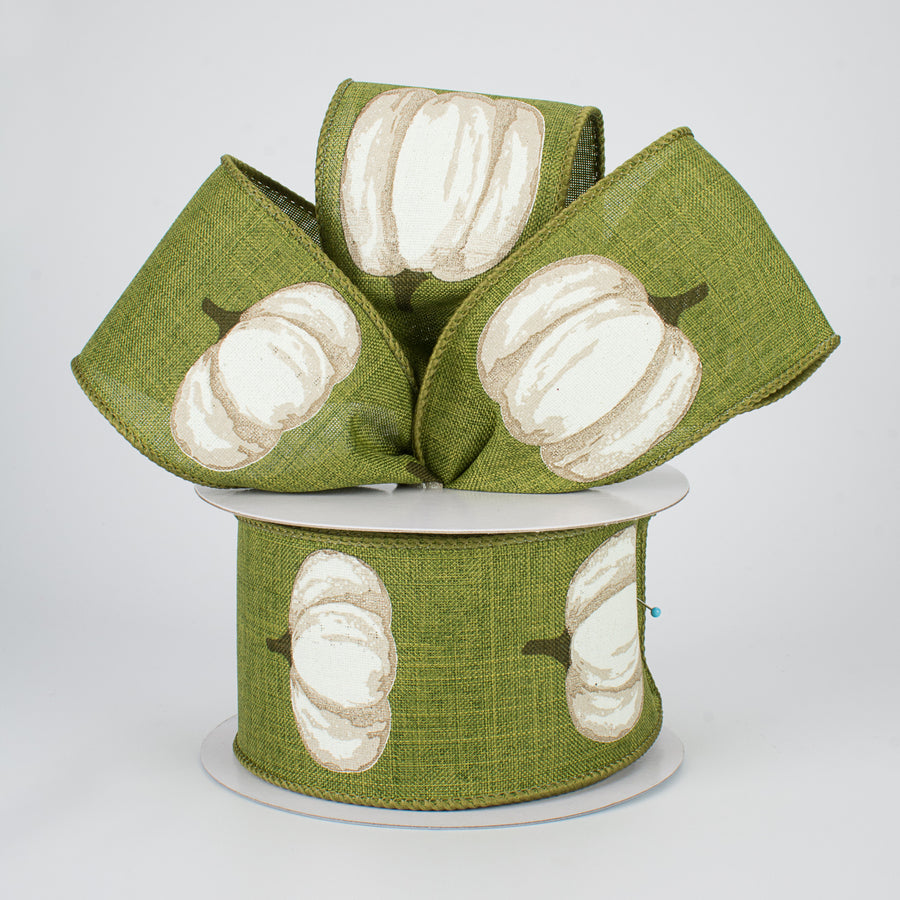 2.5" White Pumpkin Ribbon: Moss Green (10 Yards) Lifestyle Photo