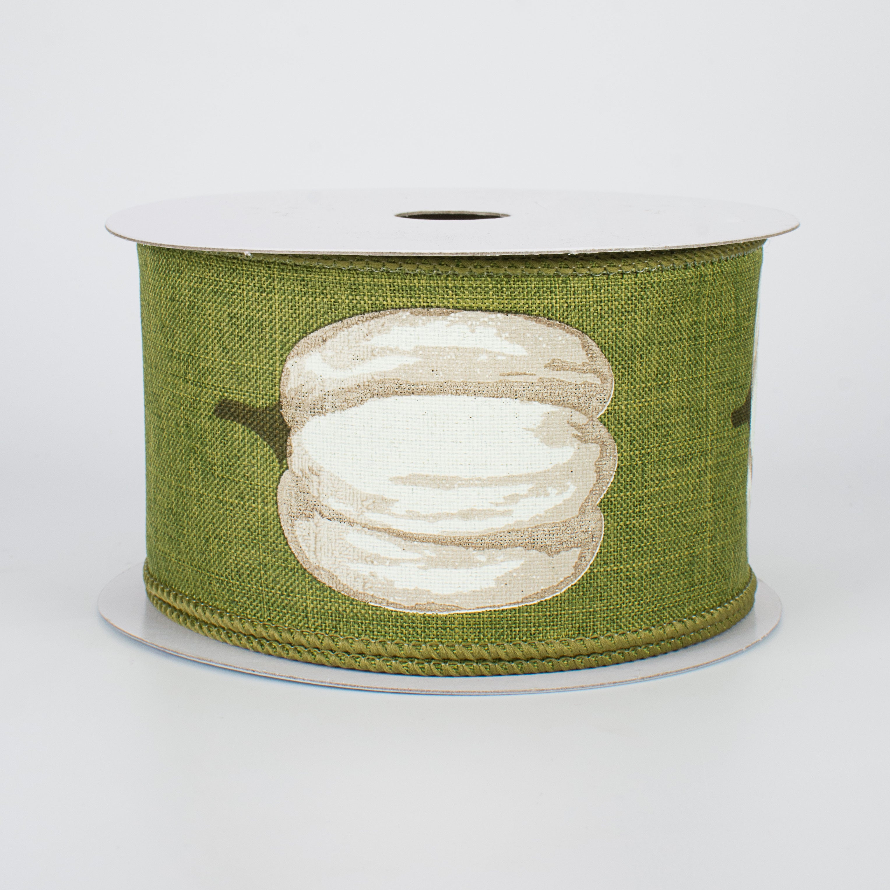2.5" White Pumpkin Ribbon: Moss Green (10 Yards)