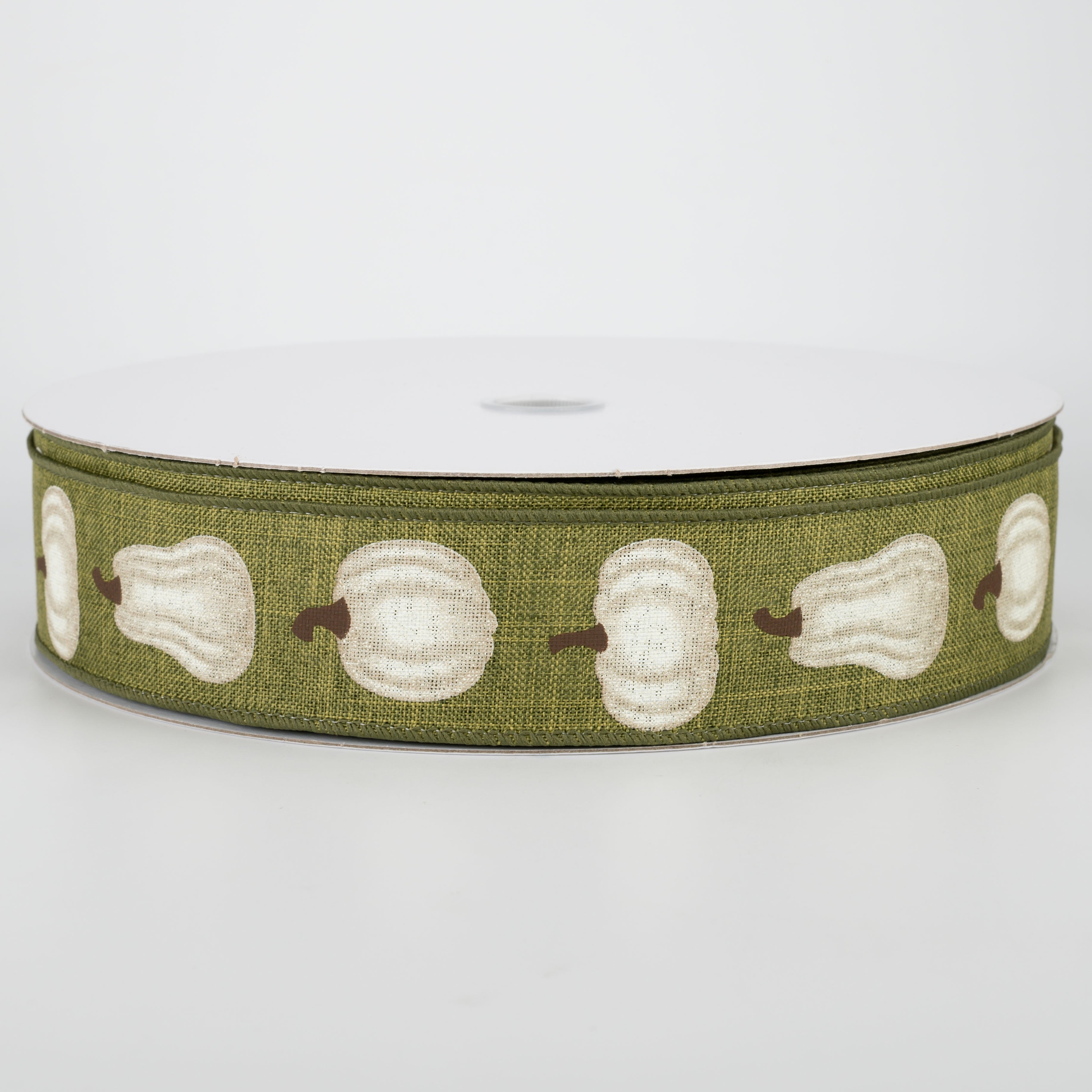 1.5" White Pumpkin Ribbon: Moss (50 Yards)