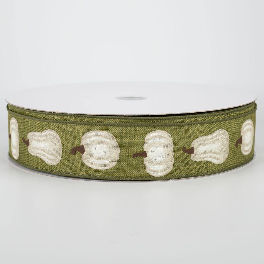 1.5" White Pumpkin Ribbon: Moss (50 Yards)