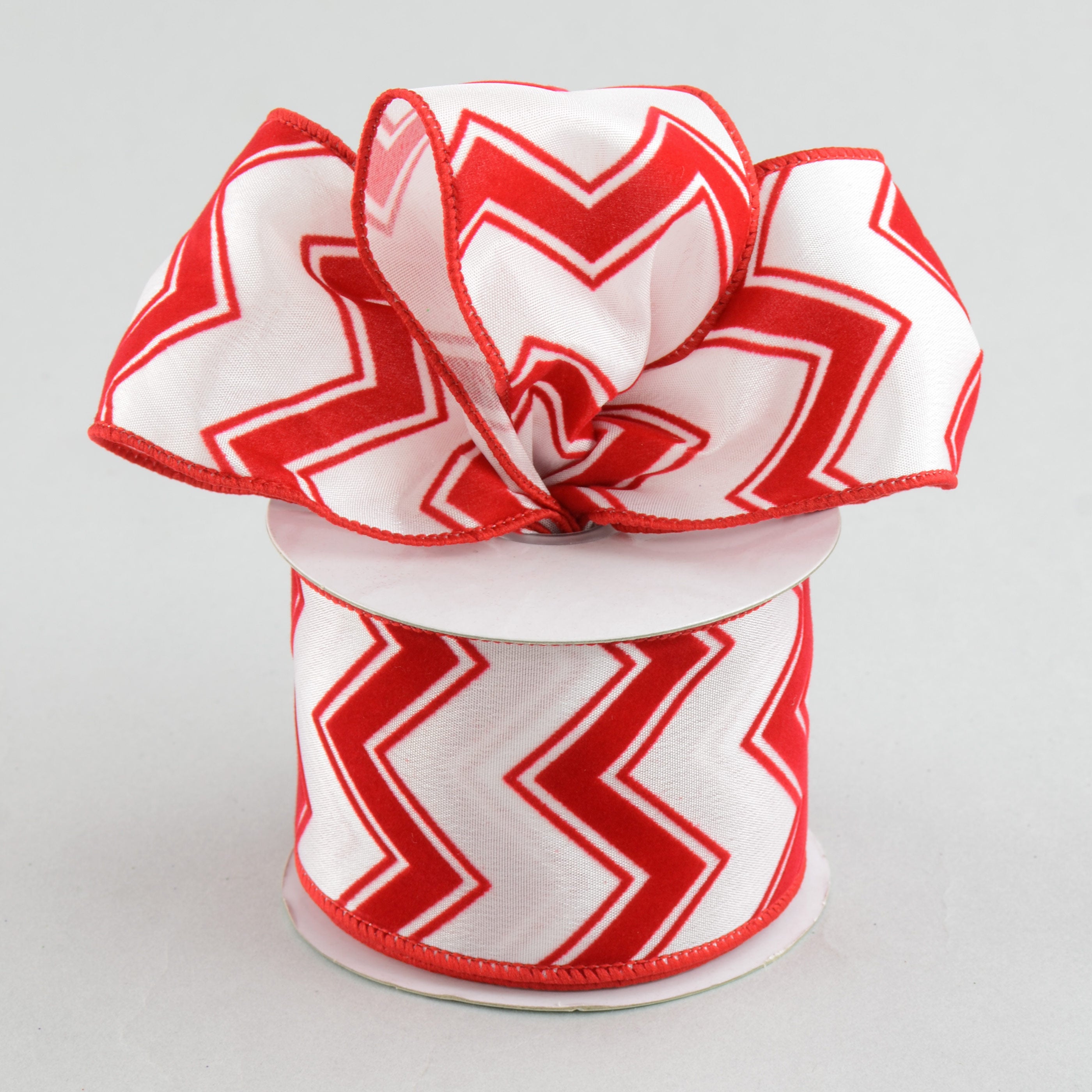 2.5" White & Red Flocked Chevron Ribbon (10 Yards) Lifestyle Photo