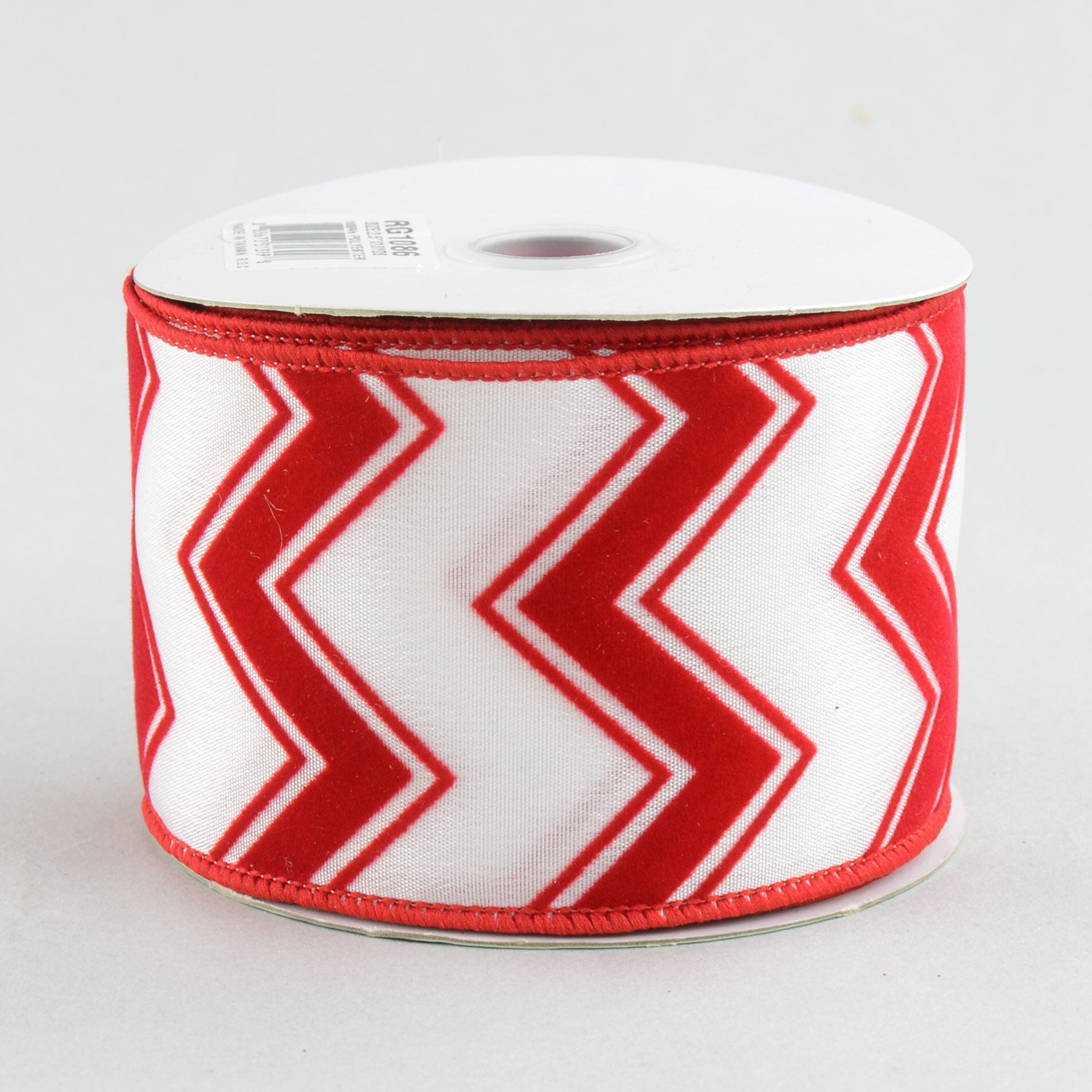 2.5" White & Red Flocked Chevron Ribbon (10 Yards)