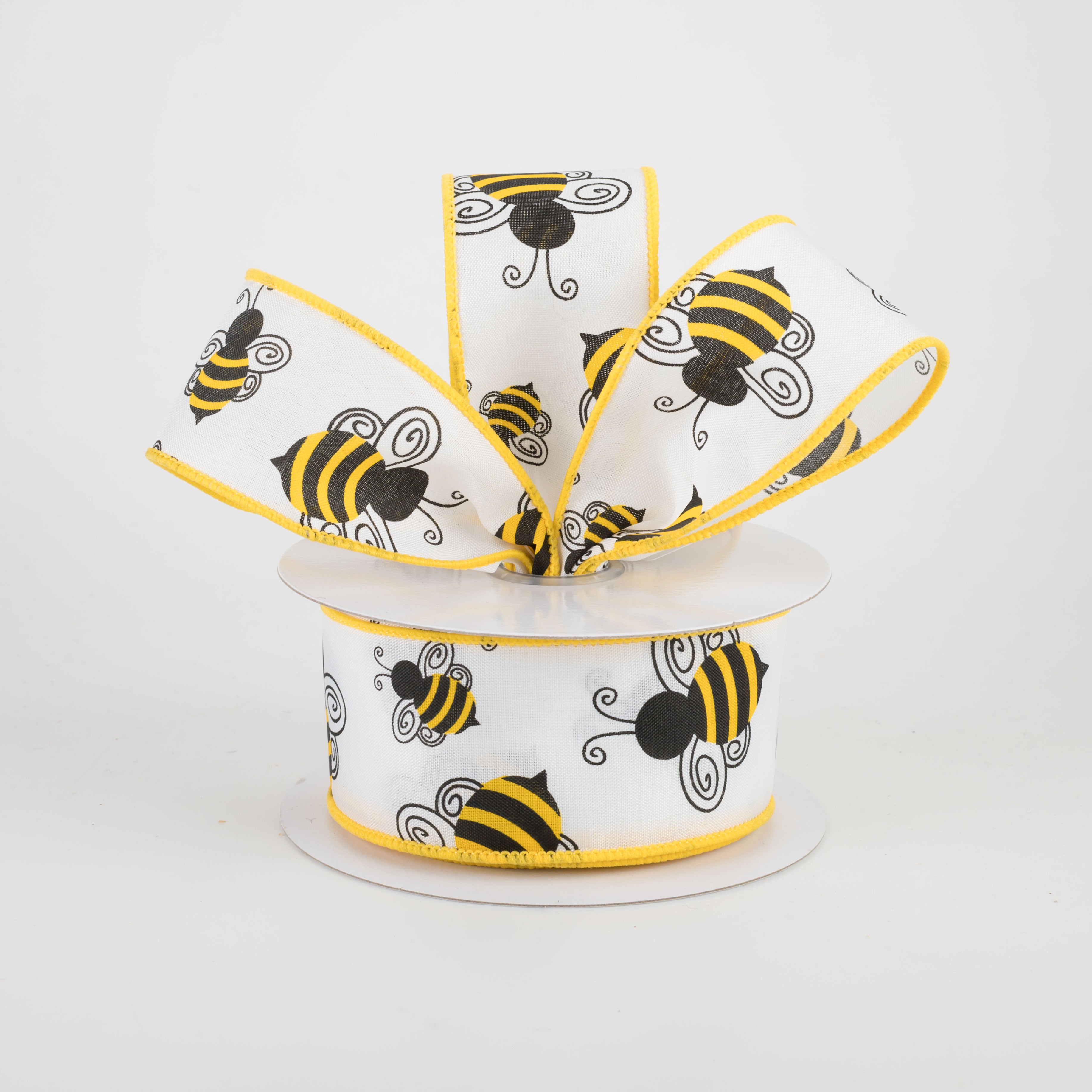 1.5" White Satin Bumble Bee Ribbon (10 Yards) Lifestyle Photo