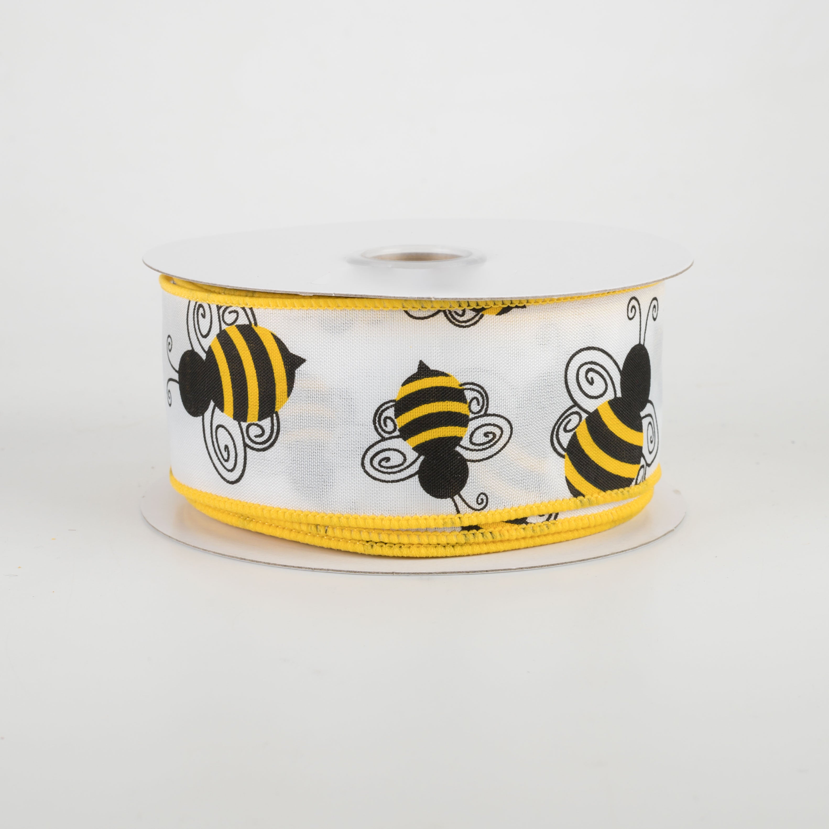 1.5" White Satin Bumble Bee Ribbon (10 Yards)