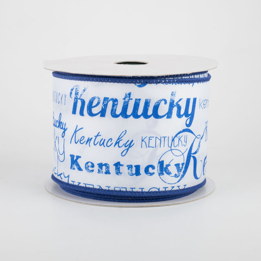 2.5" White Satin Kentucky Print Ribbon (10 Yards)