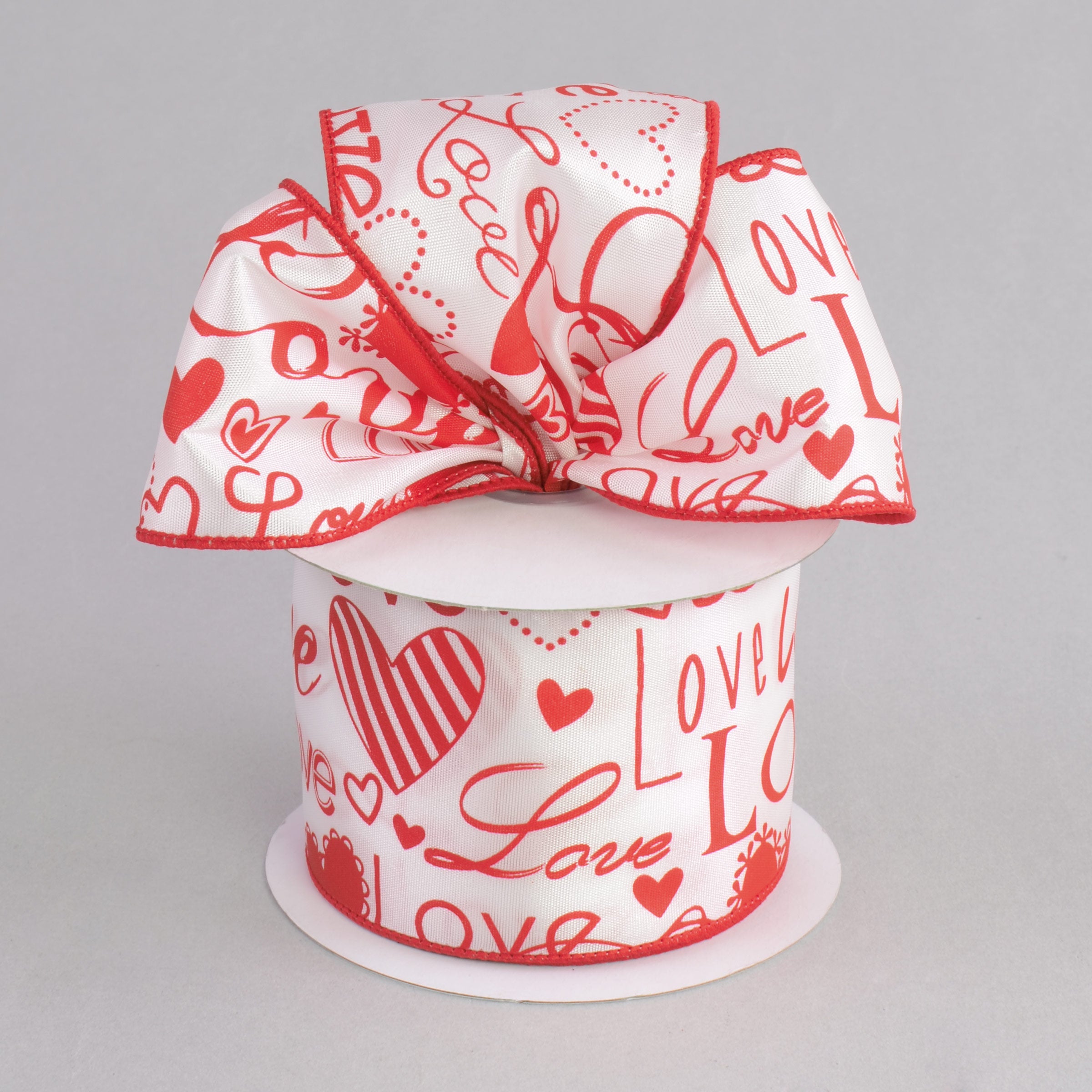 2.5" White Satin Love Hearts Ribbon (10 Yards) Lifestyle Photo