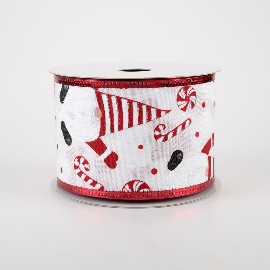2.5" White Satin Red & Black Gnome Candy Cane Ribbon (10 Yards) Item Number: 75110-40-20
