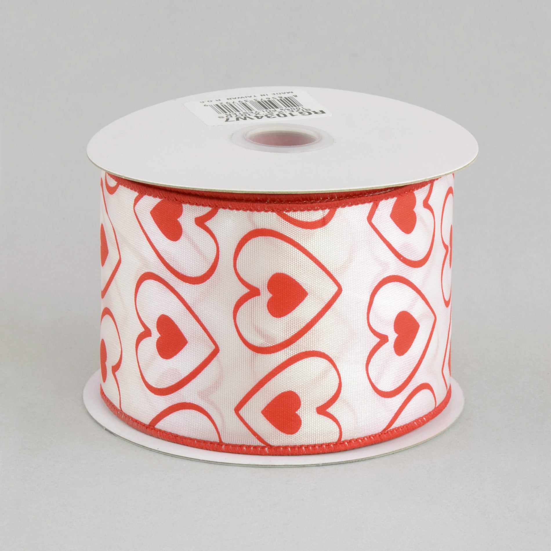 2.5" White Satin Red Heart Within Heart Ribbon (10 Yards)