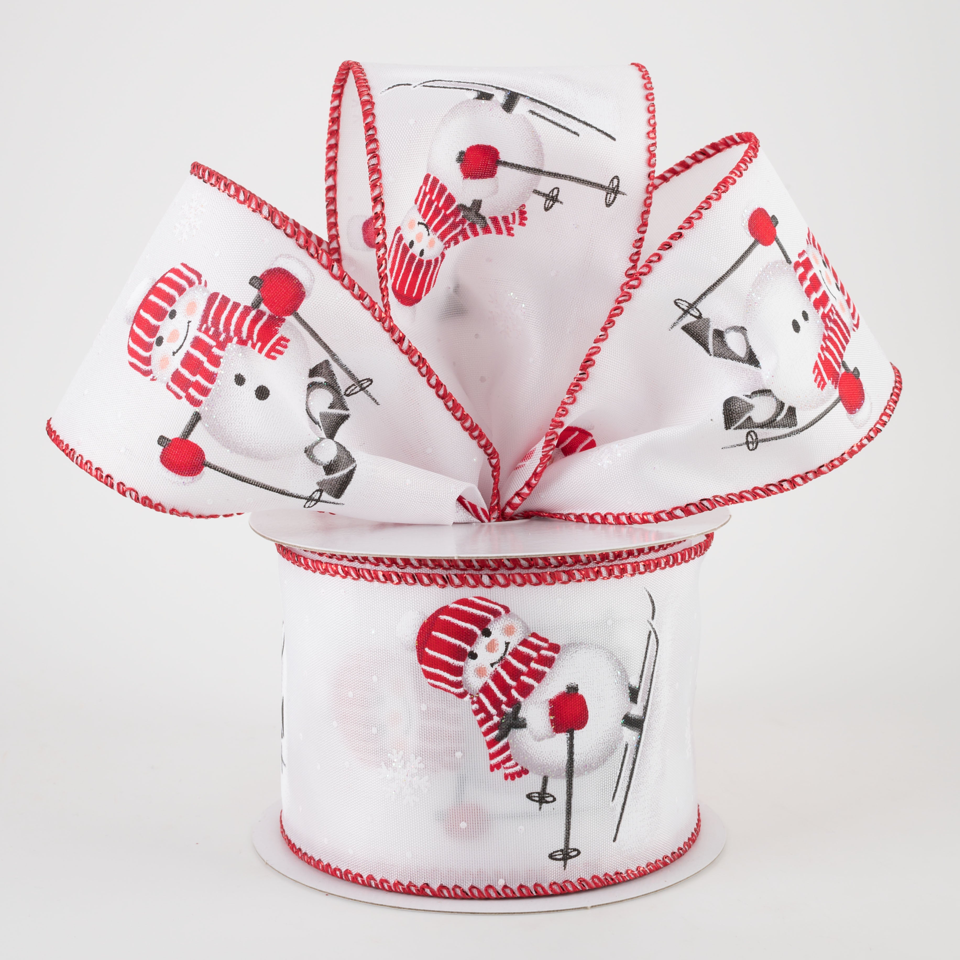 2.5" White Satin Skiing Snowman Ribbon: Red, White (10 Yards) Lifestyle Photo