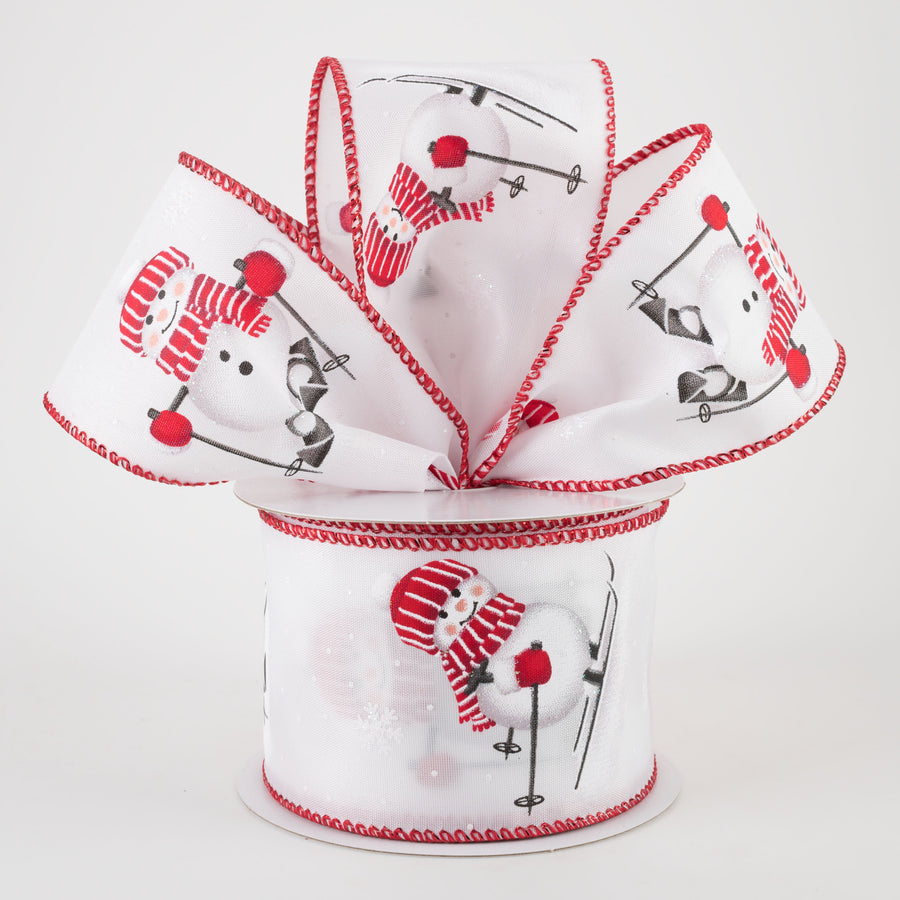 2.5" White Satin Skiing Snowman Ribbon: Red, White (10 Yards) Lifestyle Photo