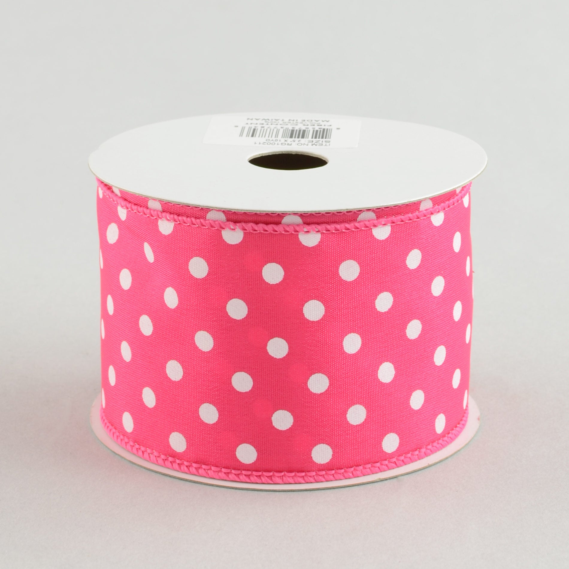 2.5" White Small Polka Dot Ribbon: Hot Pink (10 Yards)