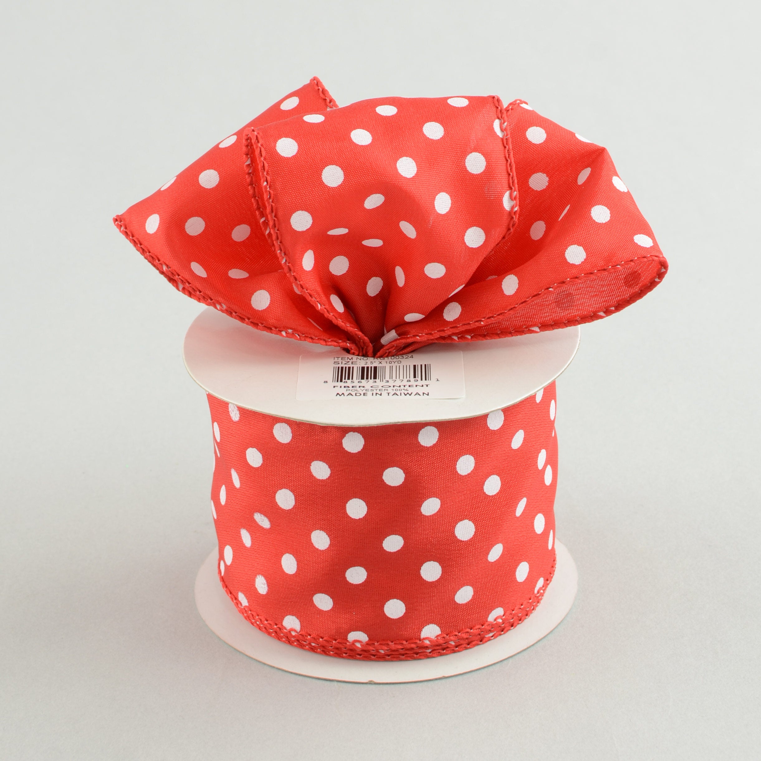 2.5" White Small Polka Dot Ribbon: Red (10 Yards) Lifestyle Photo