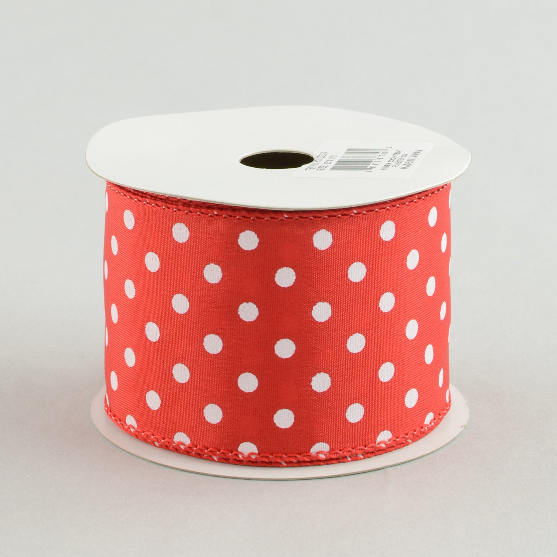 2.5" White Small Polka Dot Ribbon: Red (10 Yards)