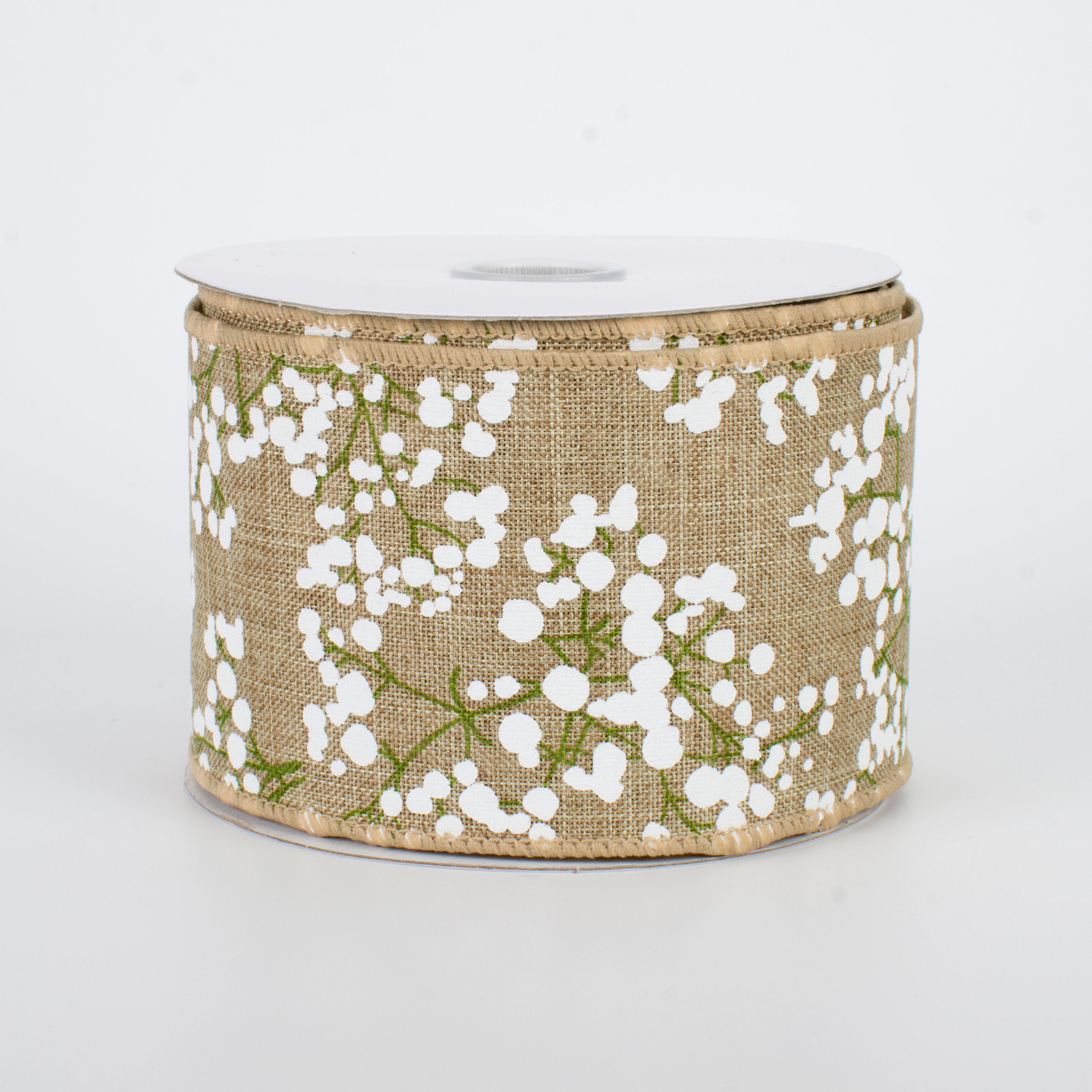 2.5" White Snowball Flower Ribbon: Natural (10 Yards)