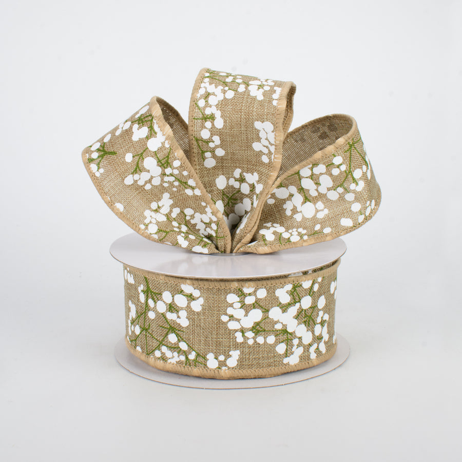 1.5" White Snowball Flower Ribbon: Natural (10 Yards) Lifestyle Photo