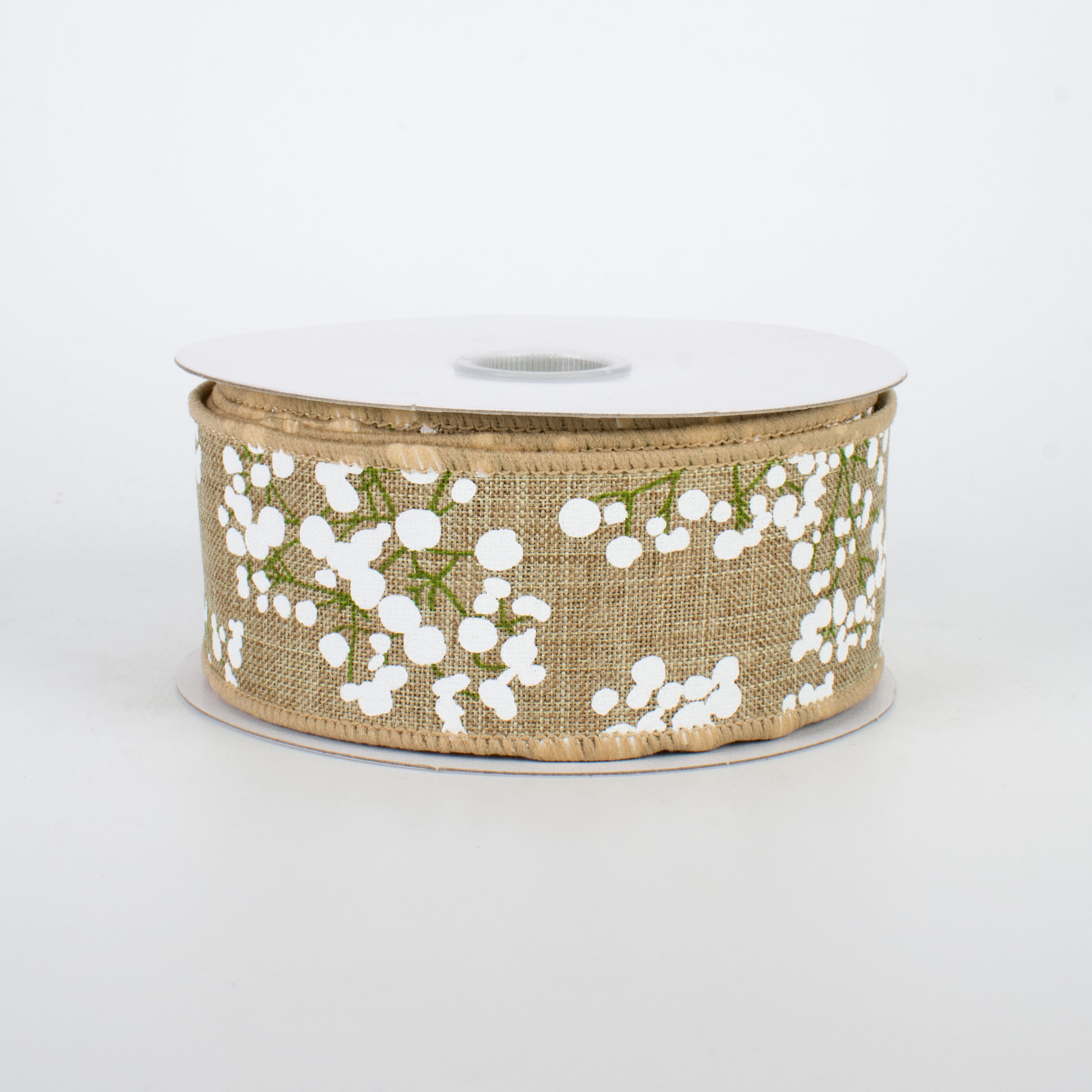 1.5" White Snowball Flower Ribbon: Natural (10 Yards)