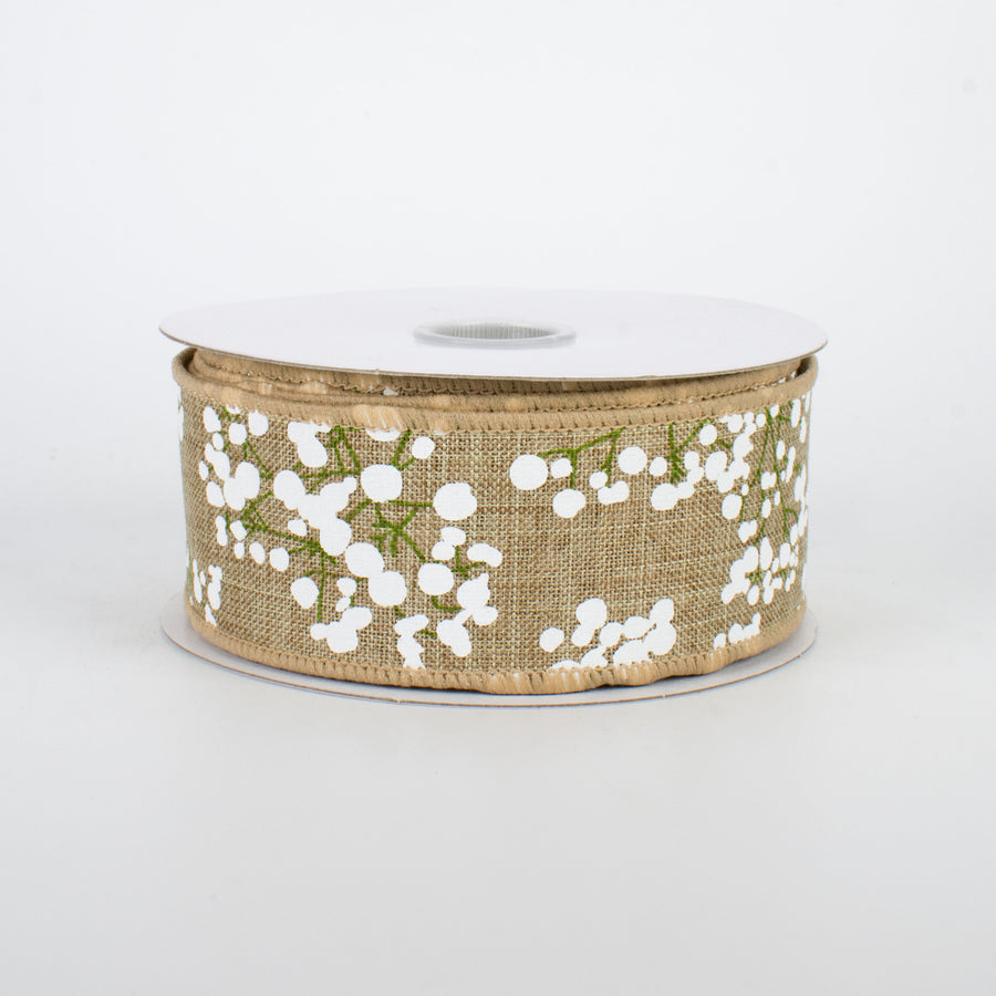 1.5" White Snowball Flower Ribbon: Natural (10 Yards)