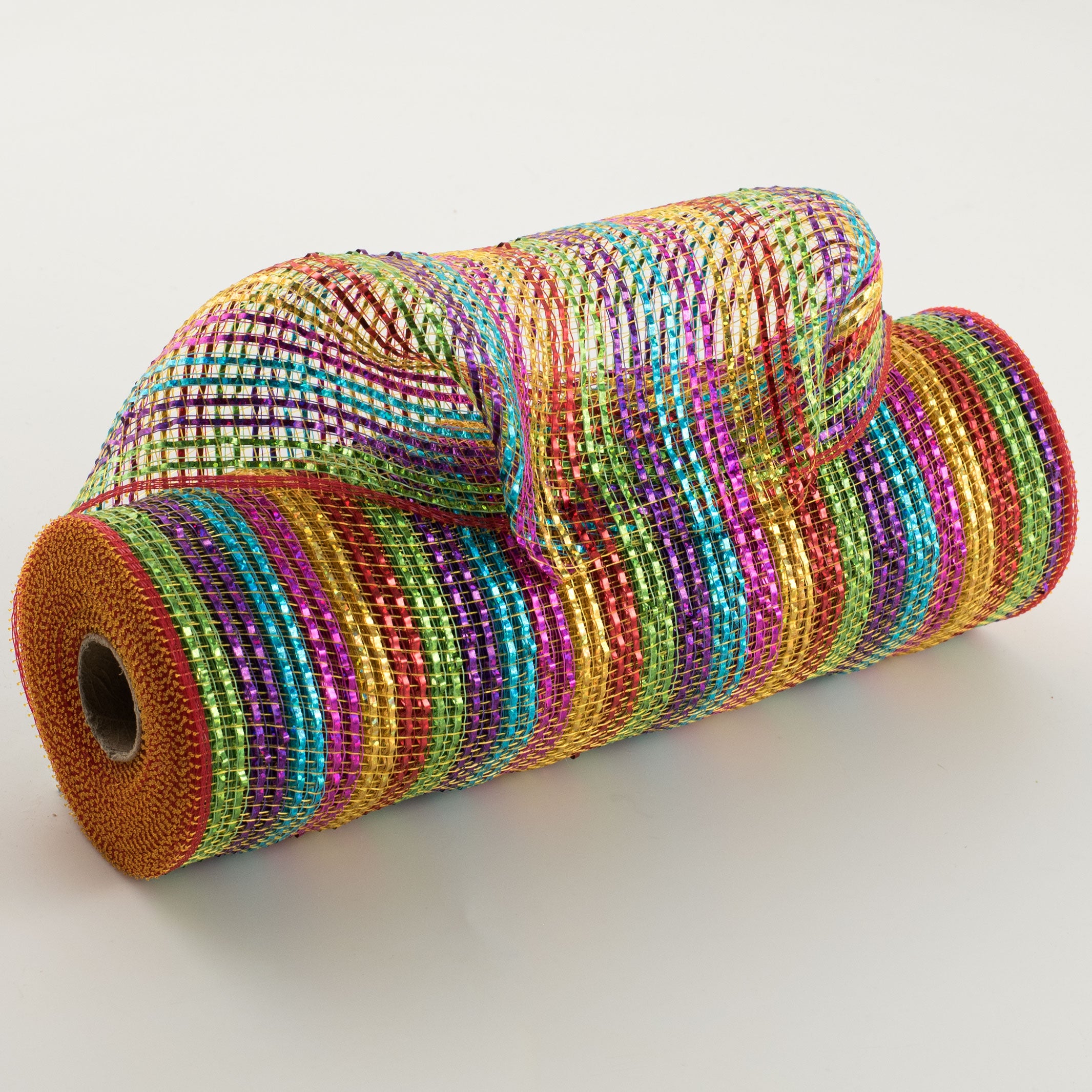 10" Wide Foil Stripes Poly Deco Mesh: Bright Multi  (10 Yards) Item Number: RY801383