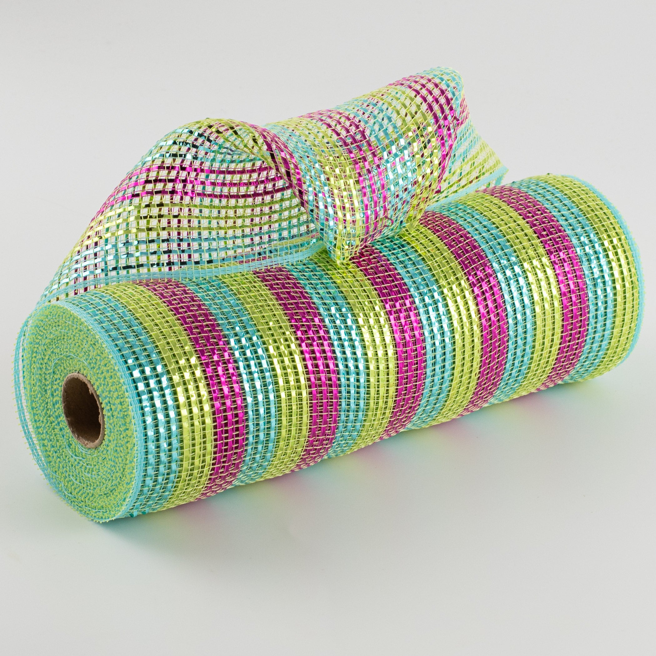 10" Wide Foil Stripes Poly Deco Mesh: Lime, Hot Pink, Turquoise (10 Yards) Item Number: RY8017C8