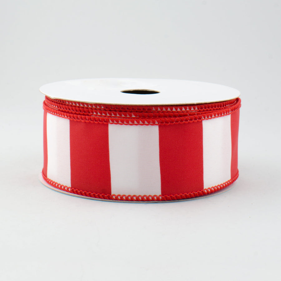 1.5" Wide Stripe Ribbon: White & Red (10 Yards)
